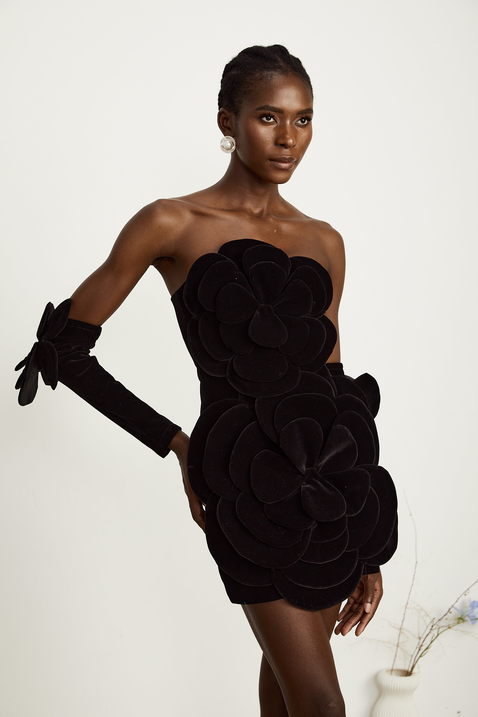 Azura floral-appliqué mini dress in Black (Final Sale-US Only)