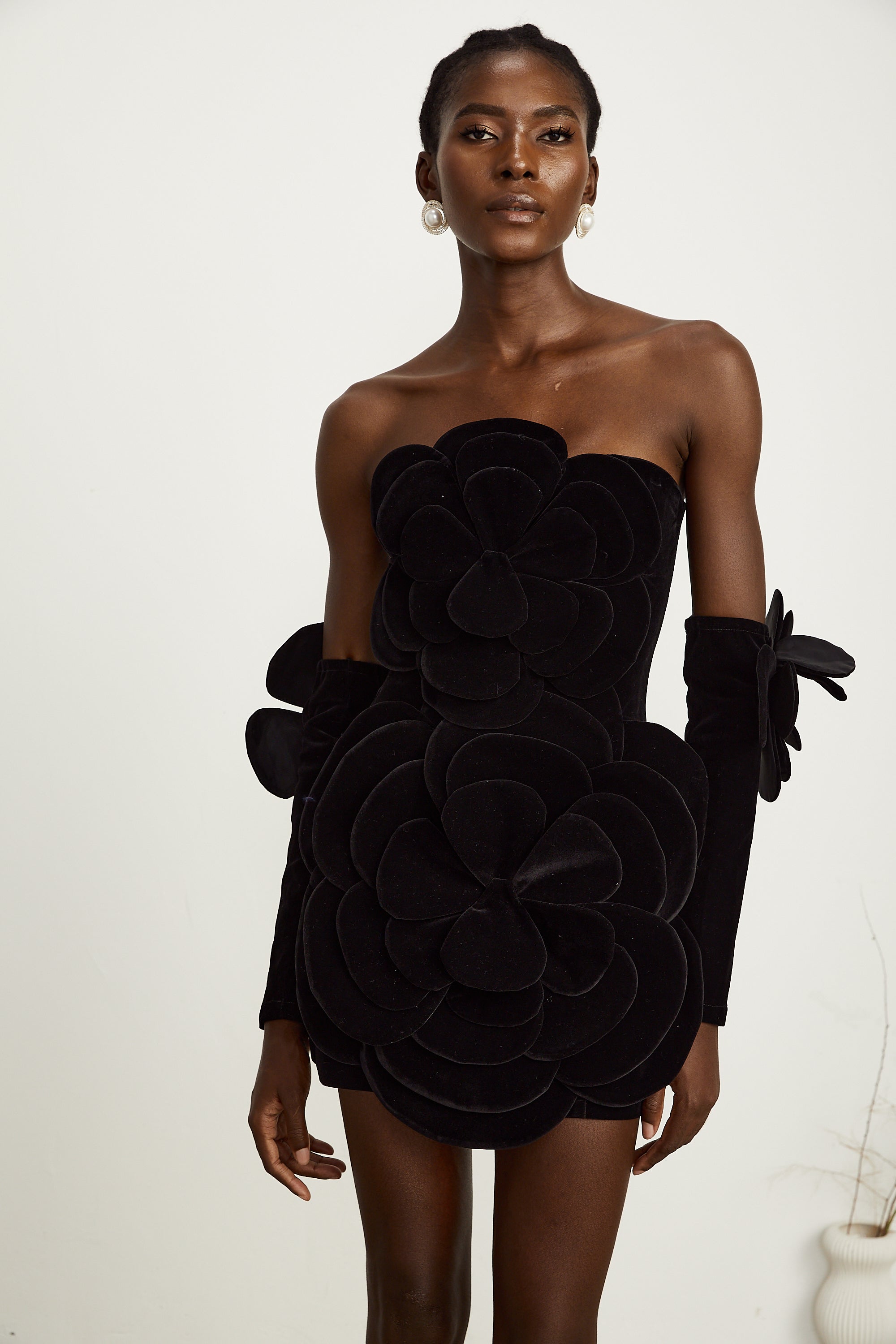 Azura floral-appliqué mini dress in Black (Final Sale-US Only)