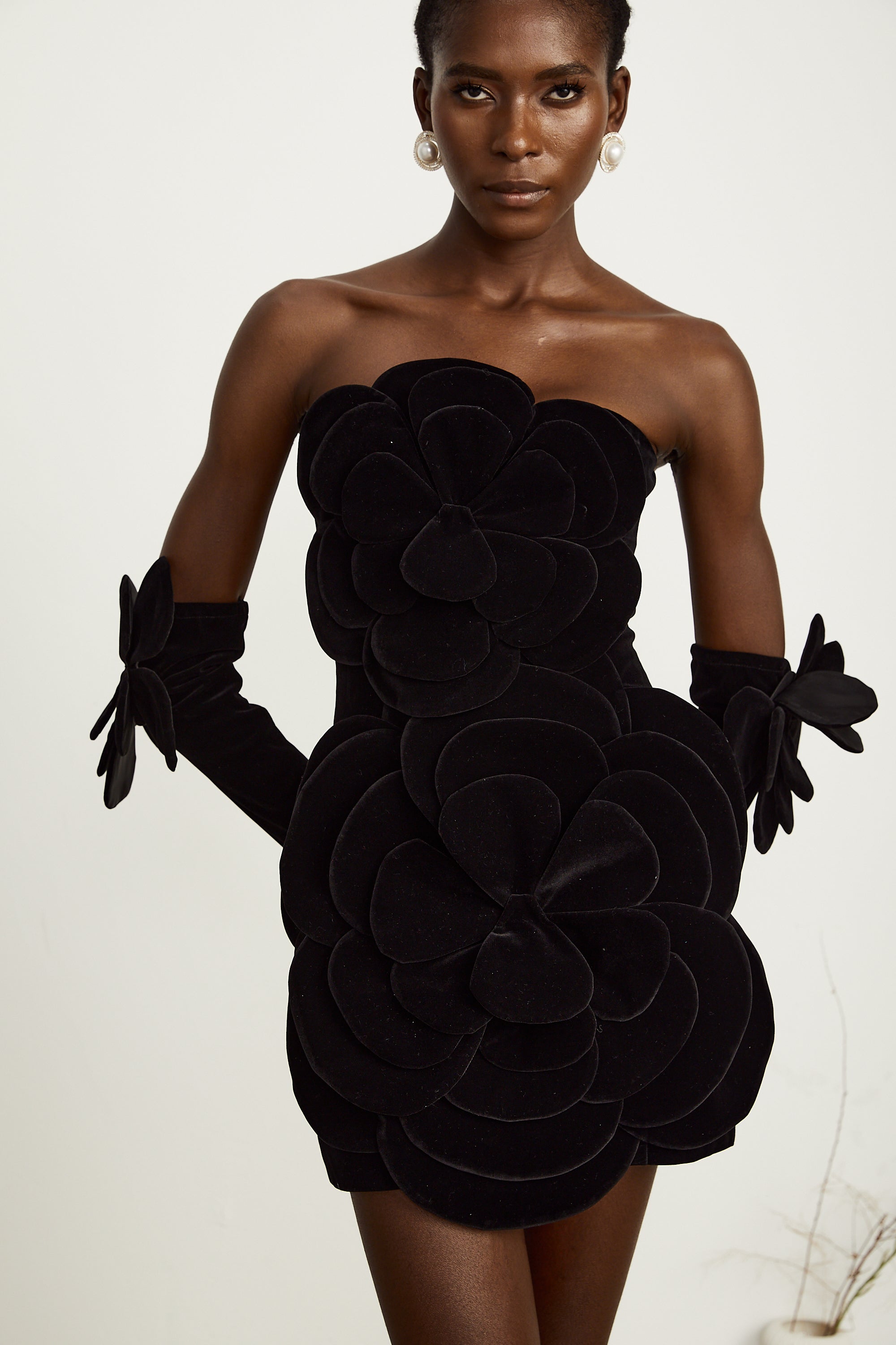 Azura floral-appliqué mini dress in Black (Final Sale-US Only)