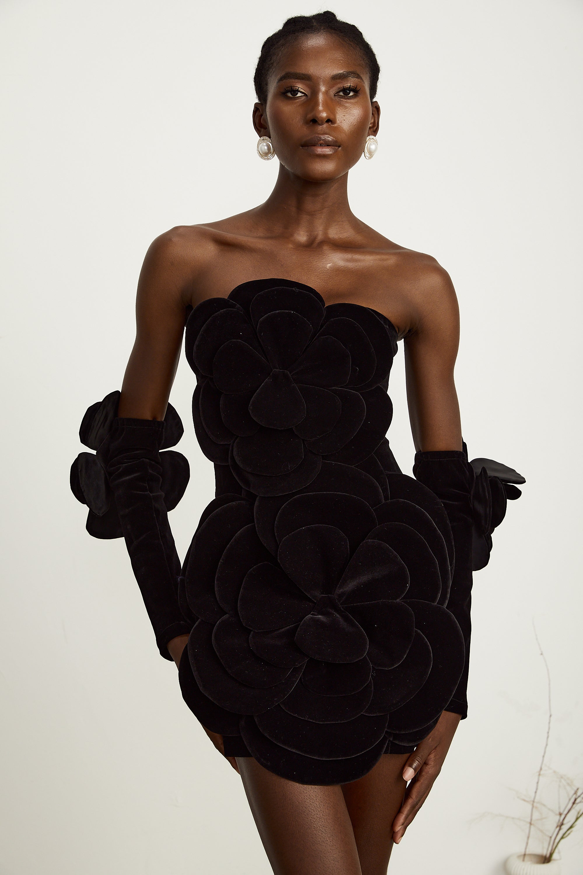 Azura floral-appliqué mini dress in Black (Final Sale-US Only)