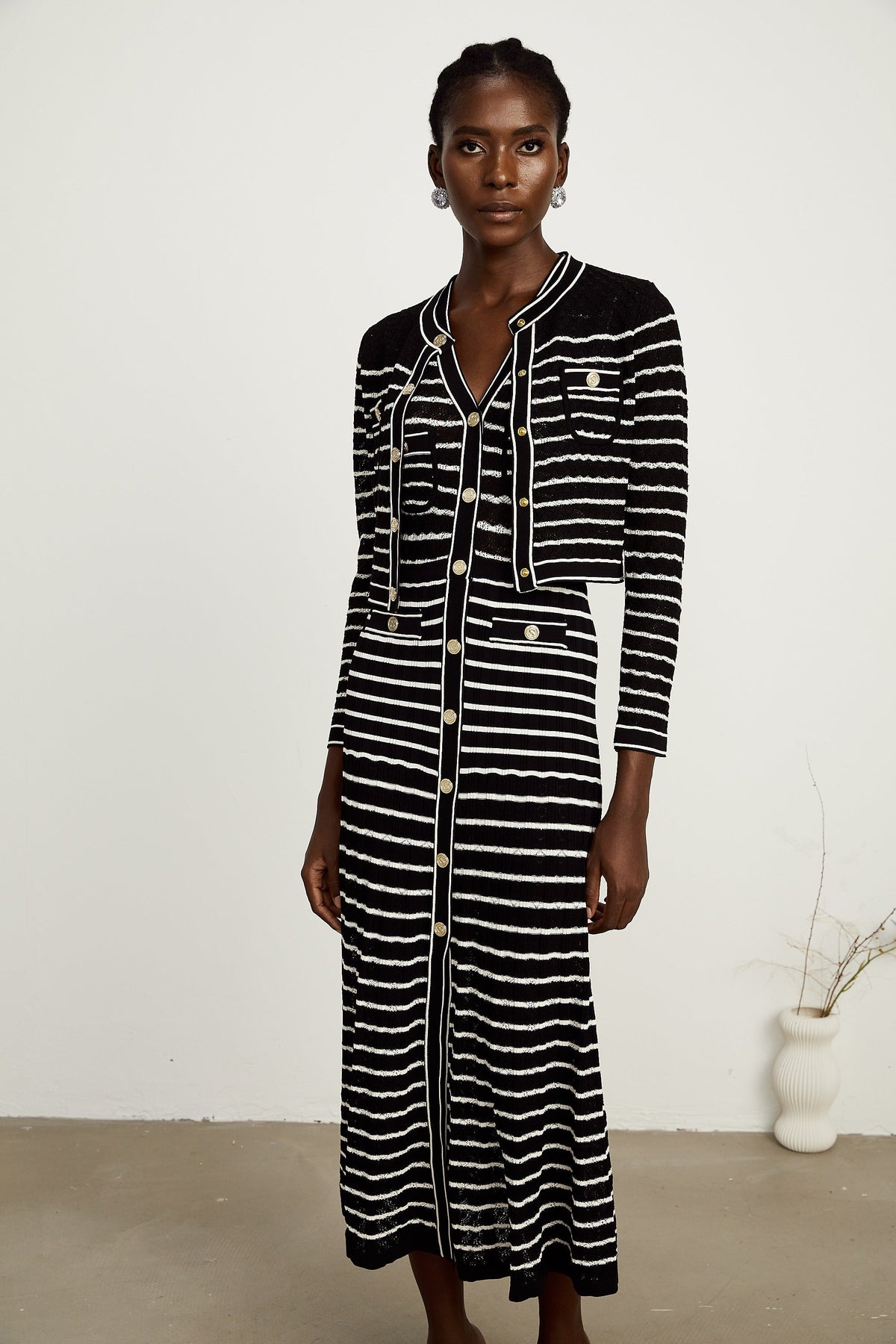 Charlotte striped knitted cardigan & dress matching set