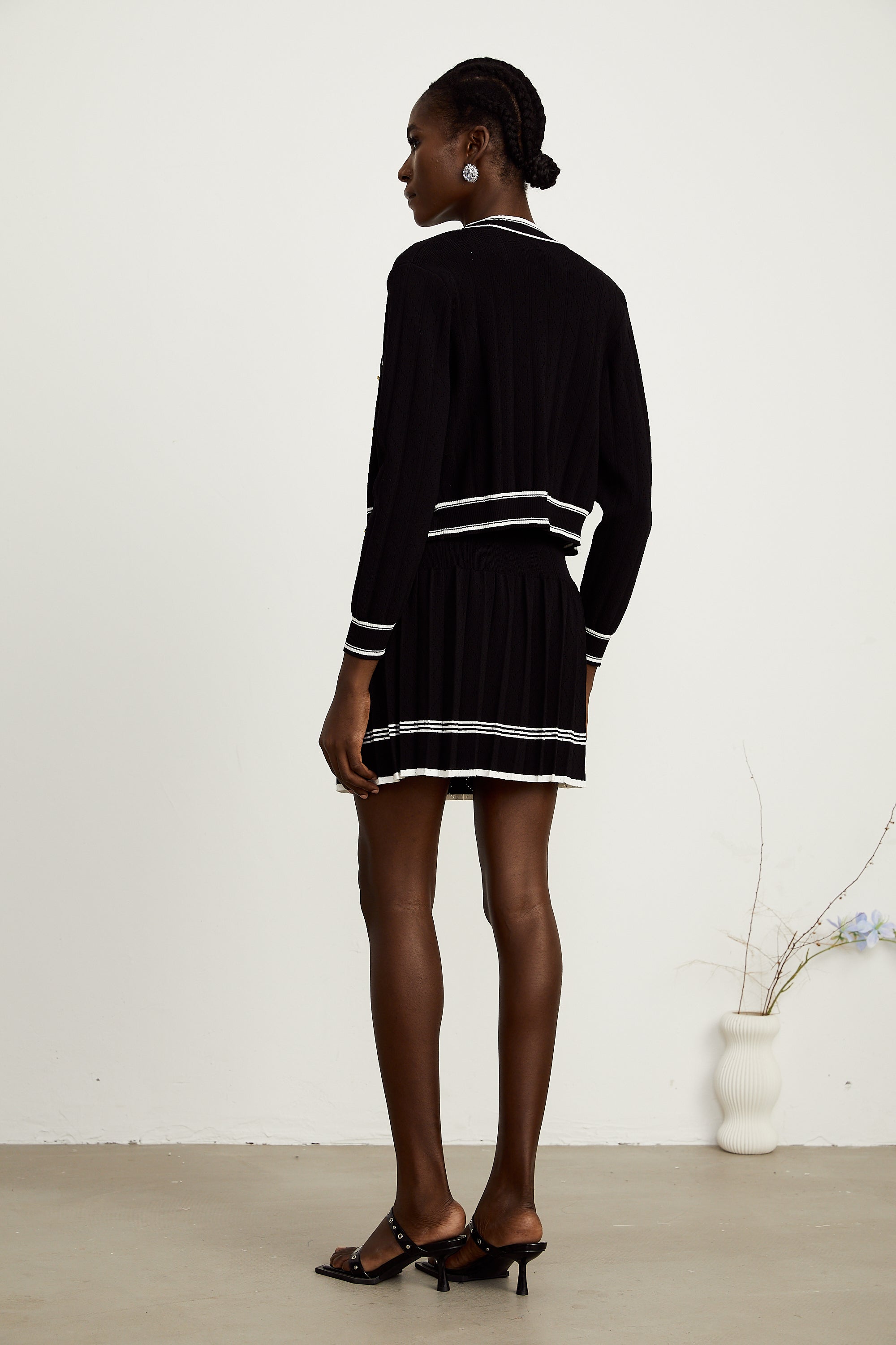Daphné contrast-trim cardigan & vest top & skirt matching set (Final Sale-US Only)