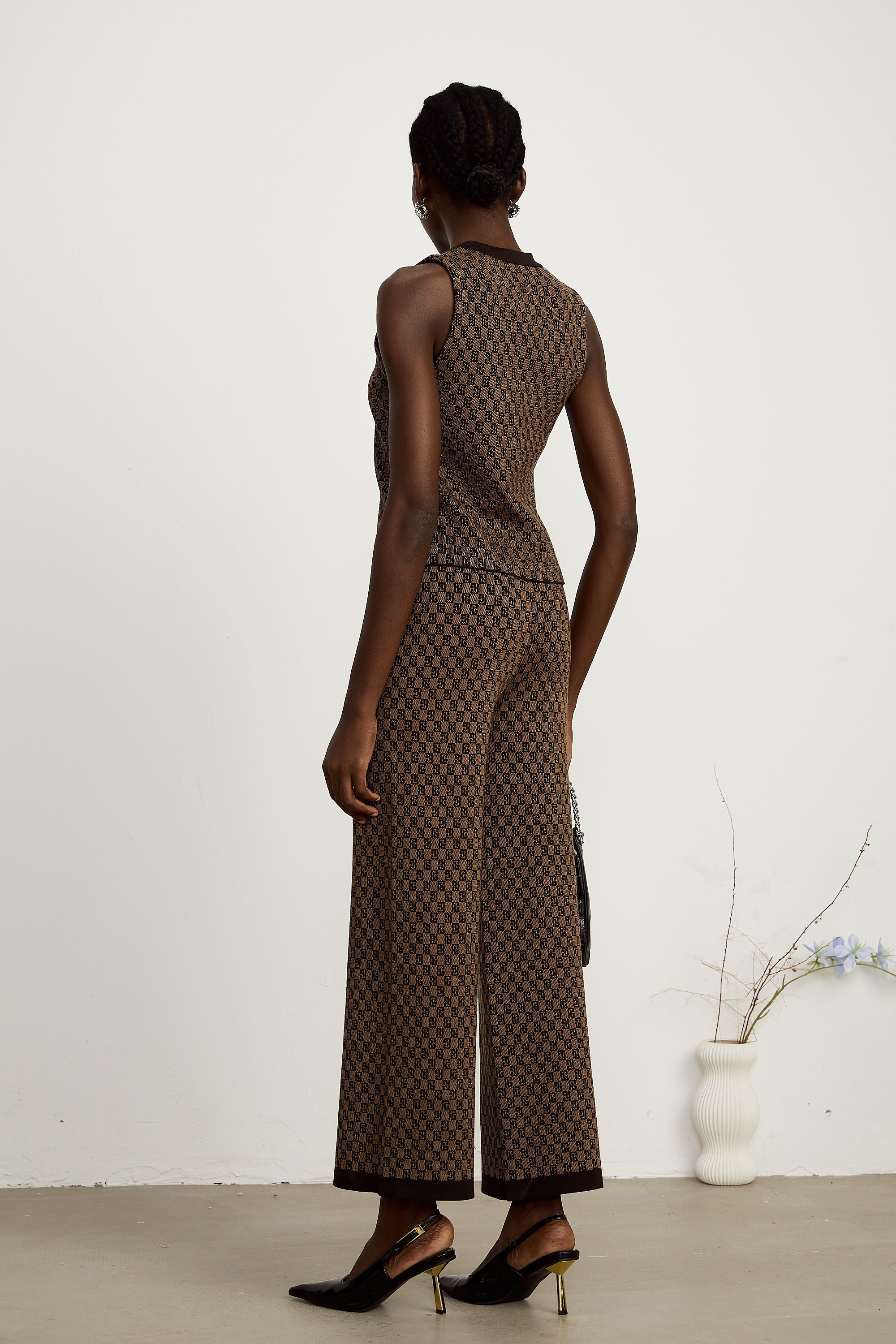 Cyrielle monogram-jacquard top & trousers matching set