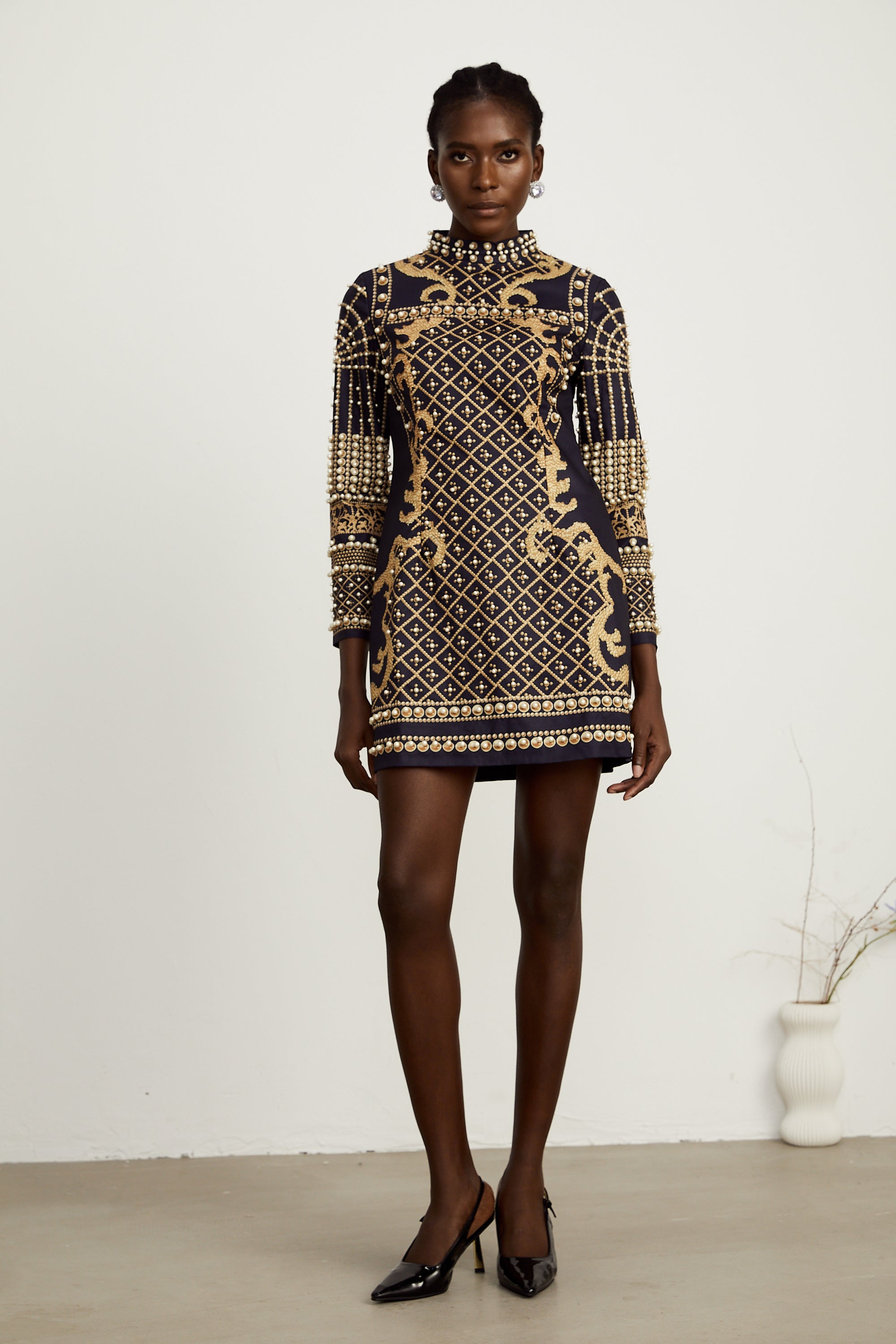 Ysabella faux-pearl long-sleeve mini dress (Final Sale-US Only)