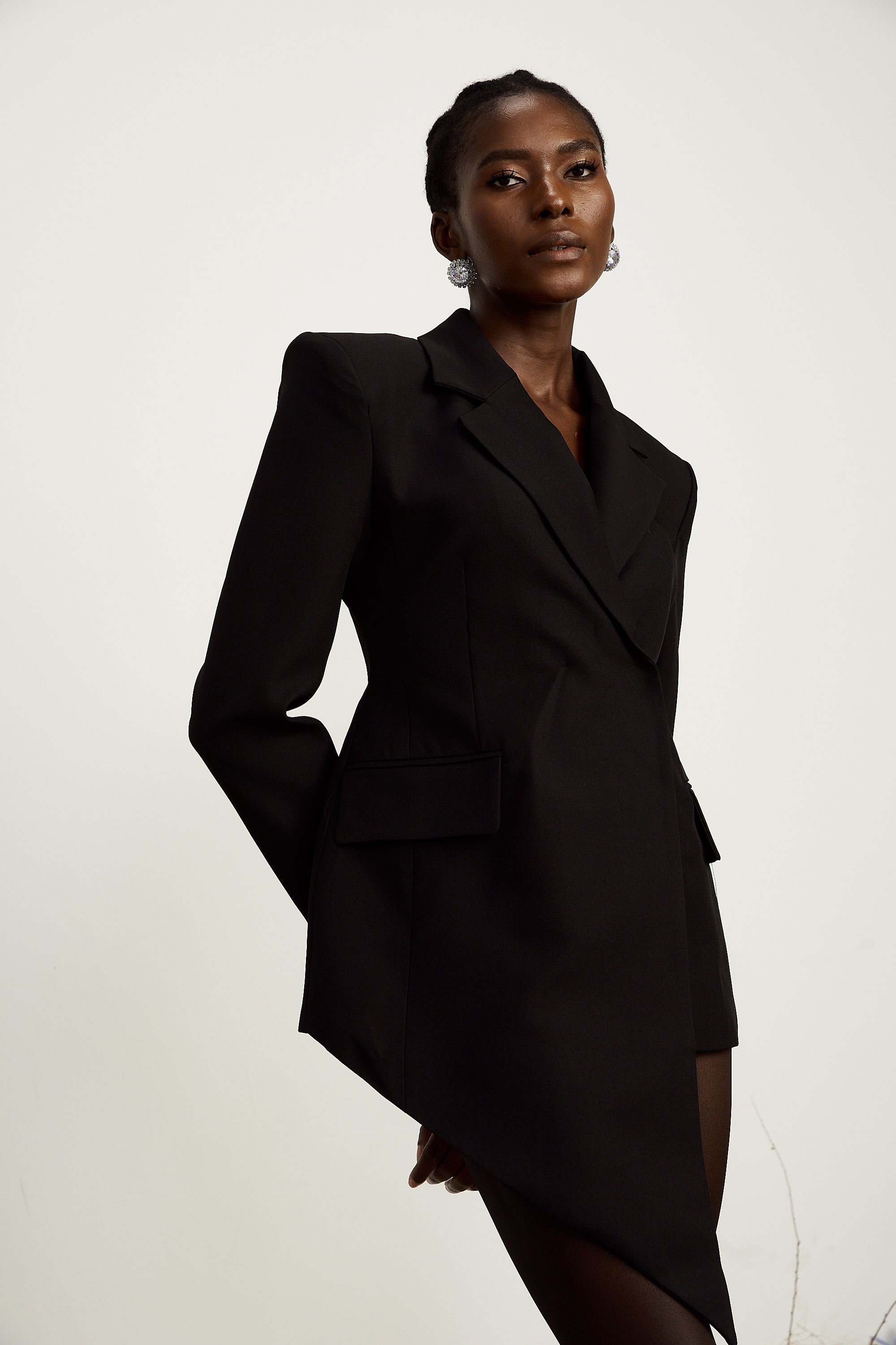 Halley black asymmetrical waist-cinching blazer