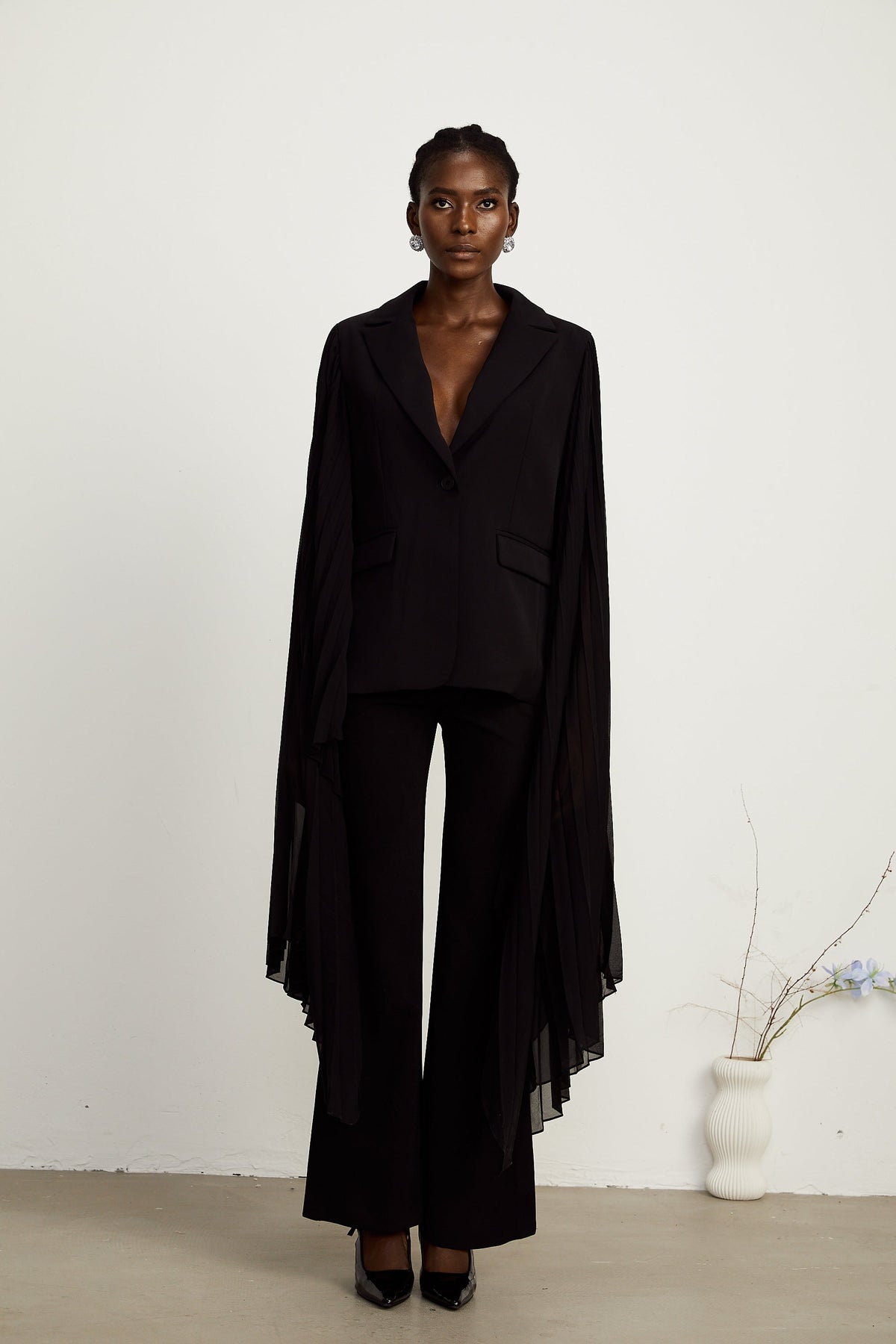 Justine black tulle-panel flared-sleeve blazer (Final Sale-US Only)