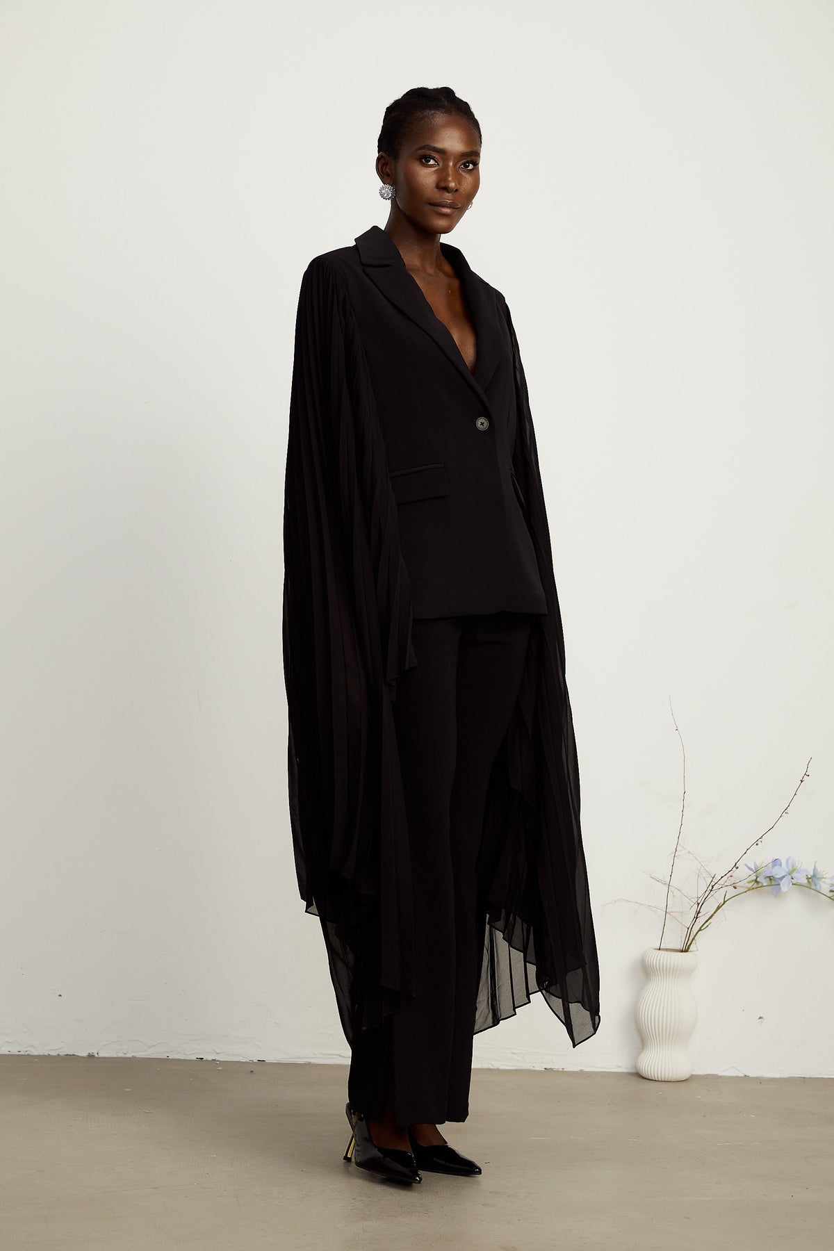 Justine black tulle-panel flared-sleeve blazer (Final Sale-US Only)