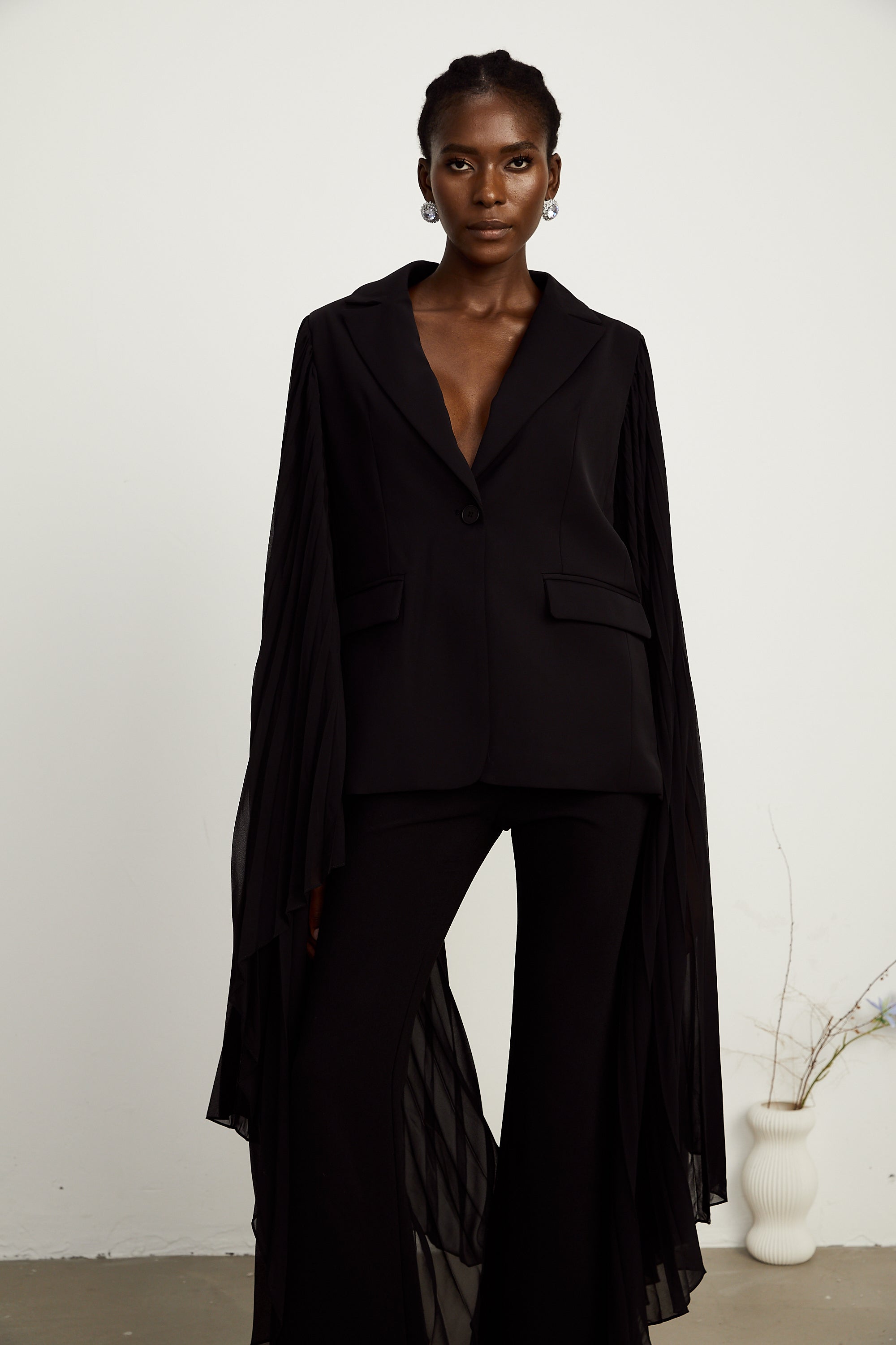 Justine black tulle-panel flared-sleeve blazer (Final Sale-US Only)