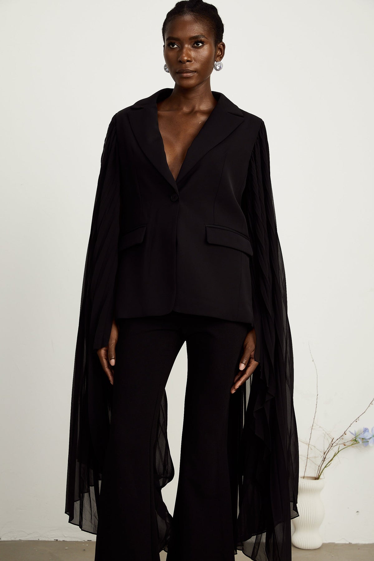 Justine black tulle-panel flared-sleeve blazer (Final Sale-US Only)