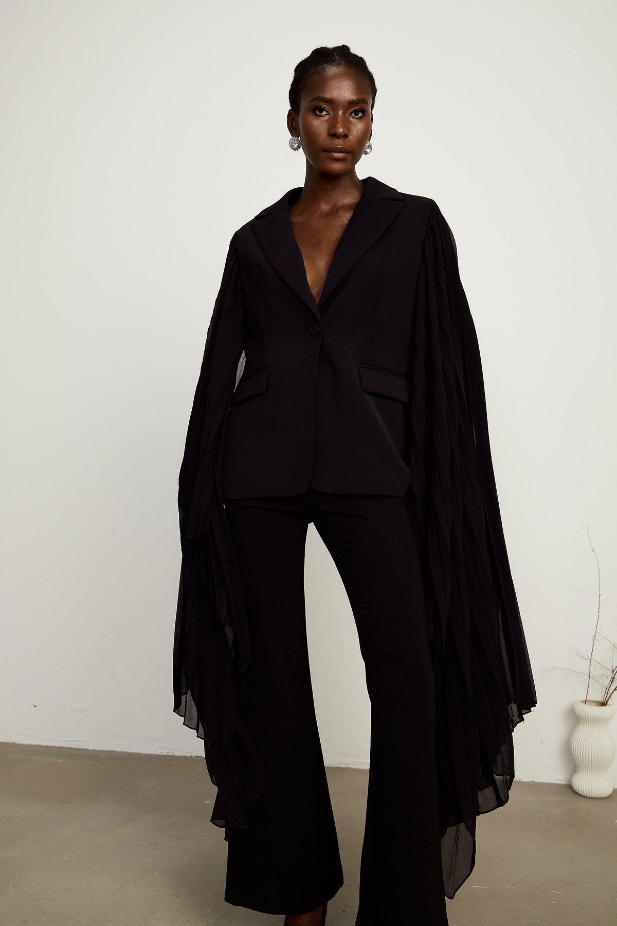 Justine black tulle-panel flared-sleeve blazer (Final Sale-US Only)