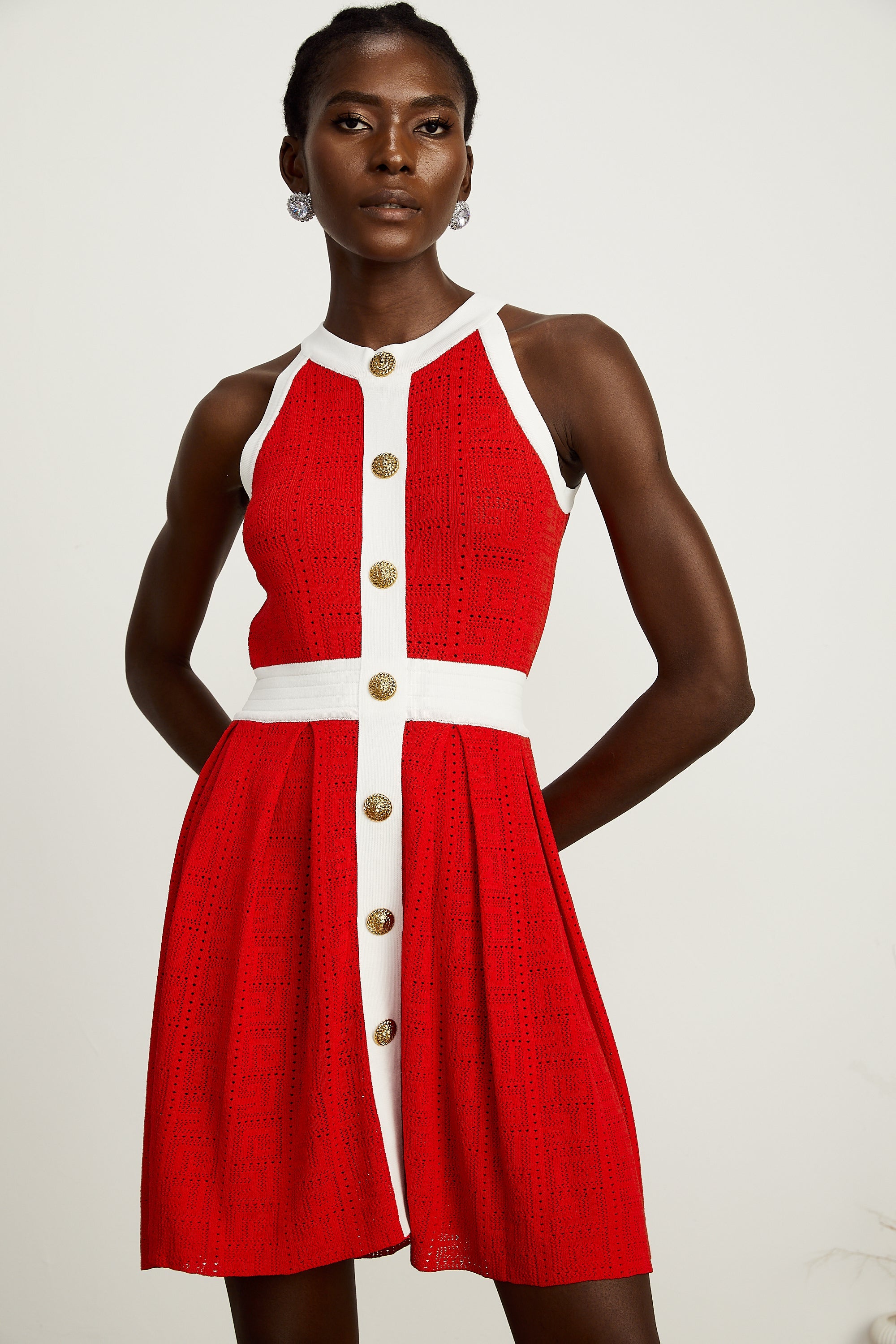 Jasmine red contrast-trim sleeveless knit mini dress (US Only)