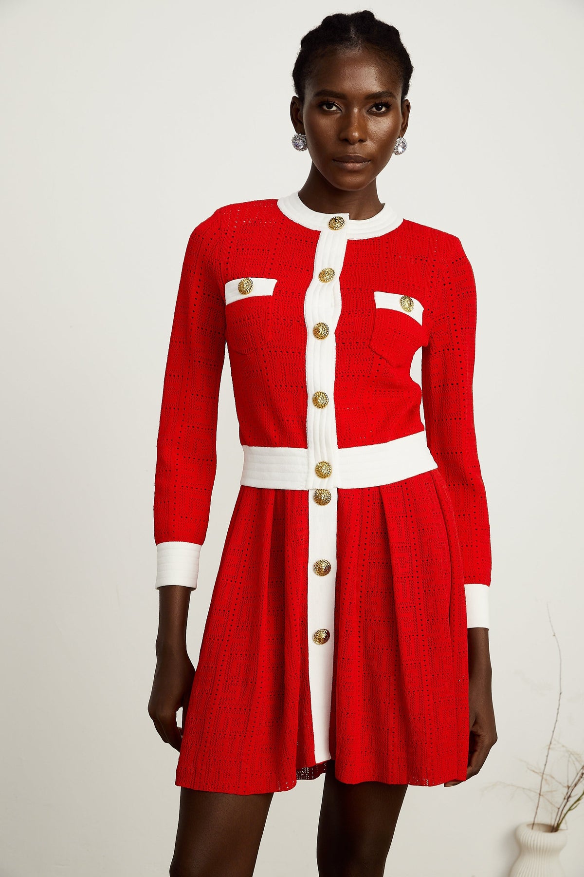 Jasmine red contrast-trim knit cardigan