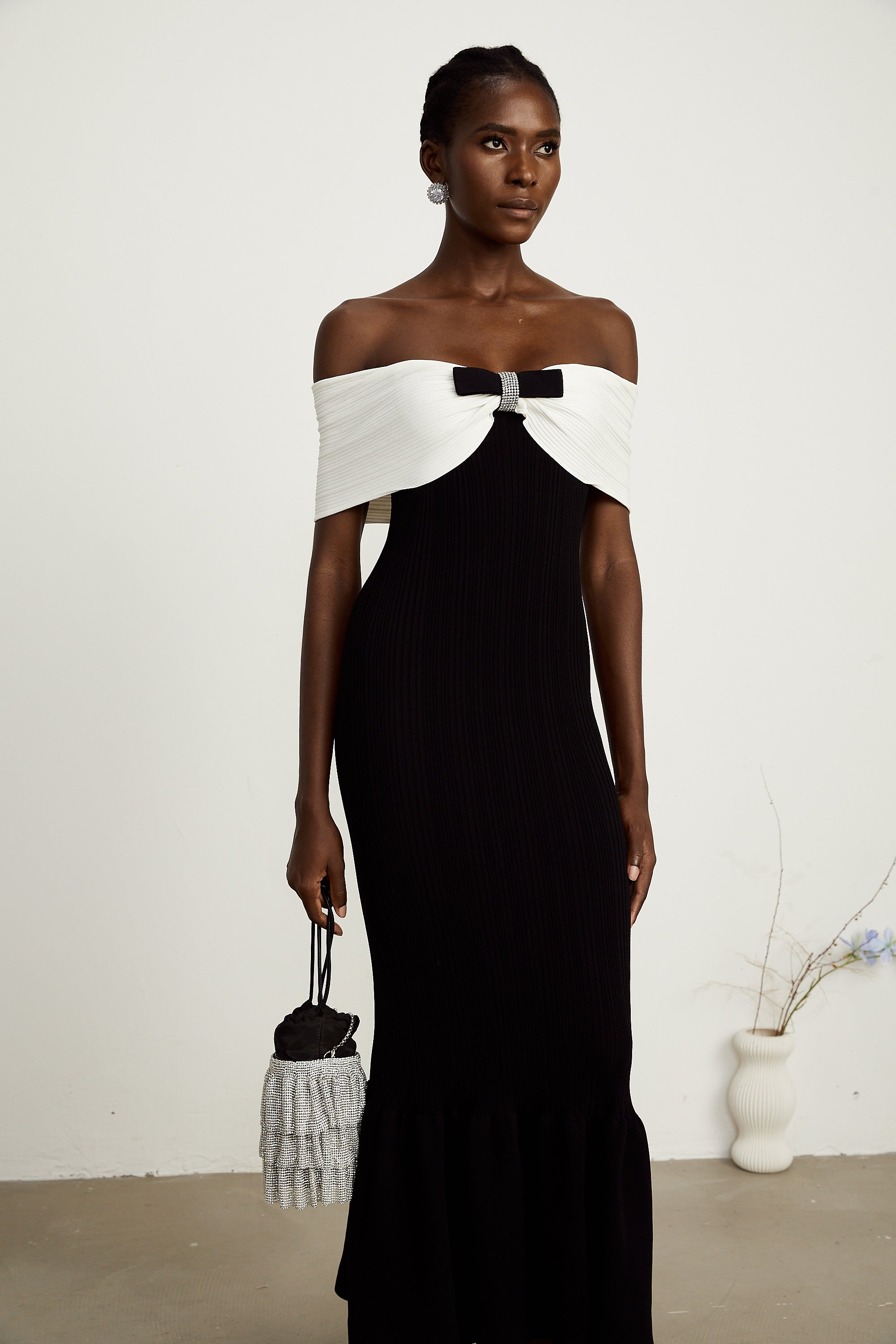 Éliane bow-detail ribbed maxi dress
