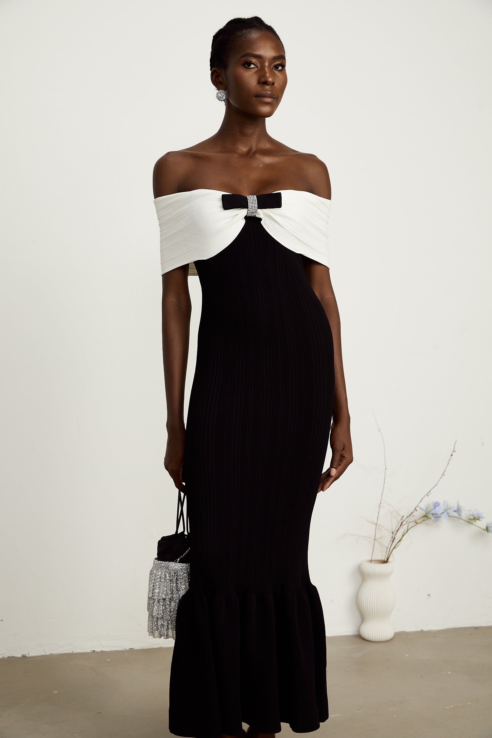 Éliane bow-detail ribbed maxi dress