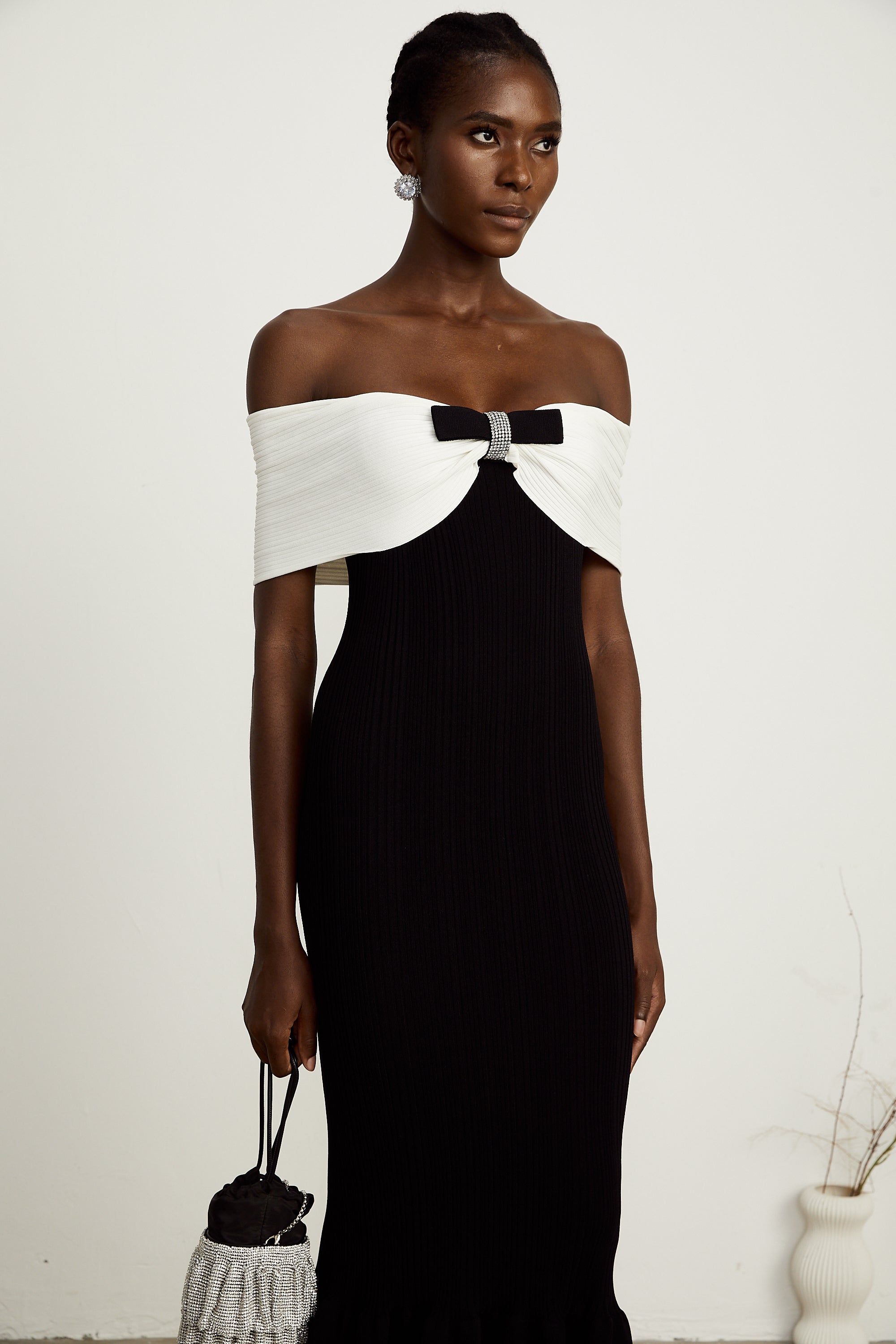 Éliane bow-detail ribbed maxi dress