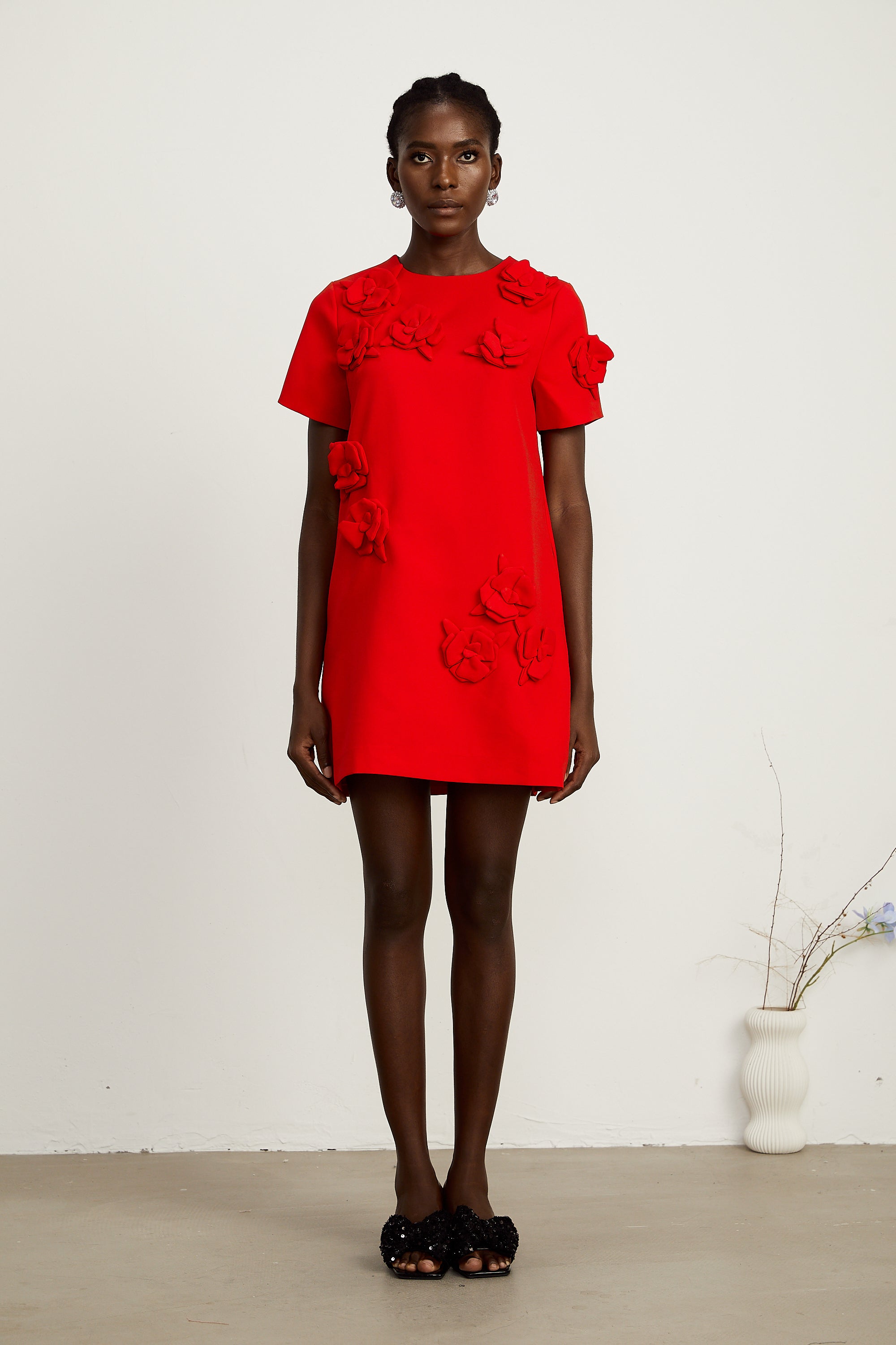 Calista red floral-detail short-sleeve mini dress