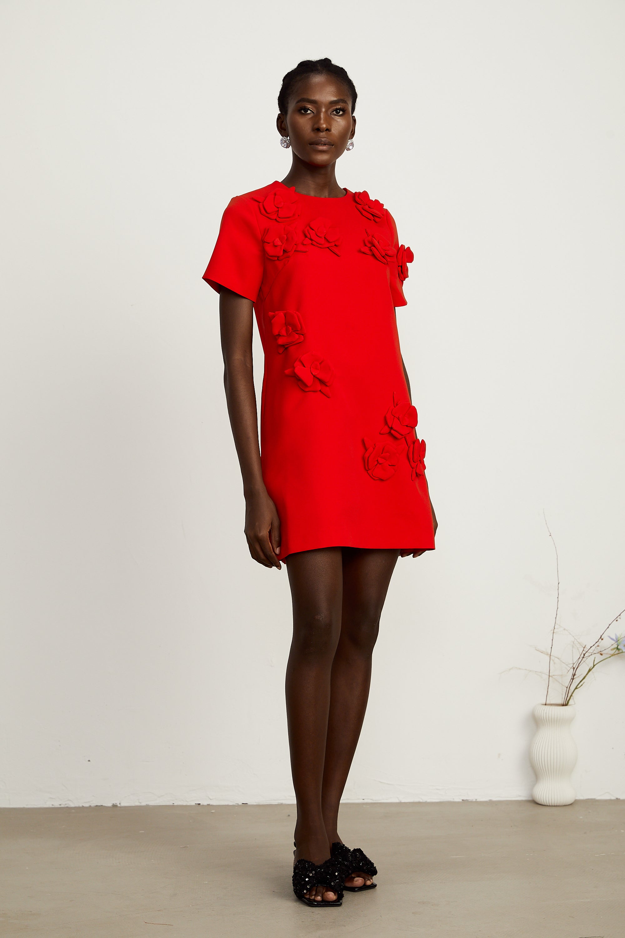 Calista red floral-detail short-sleeve mini dress