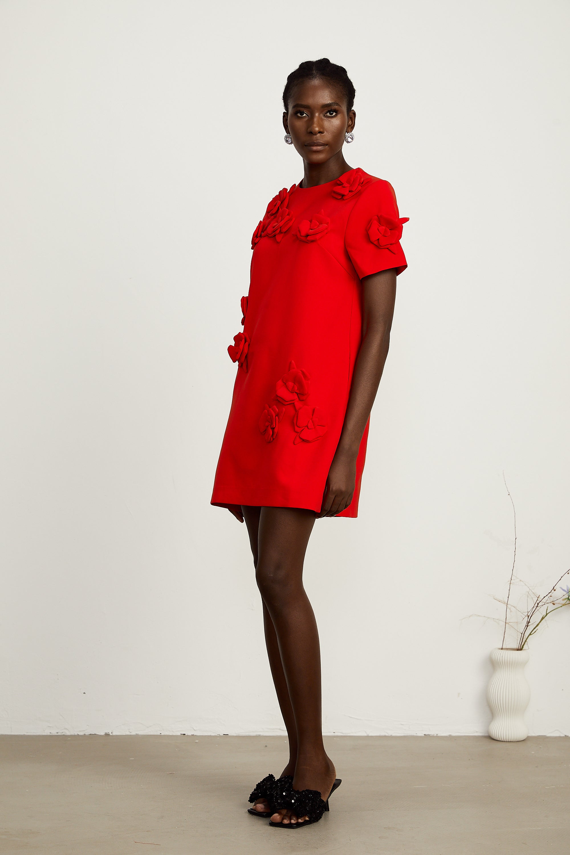 Calista red floral-detail short-sleeve mini dress