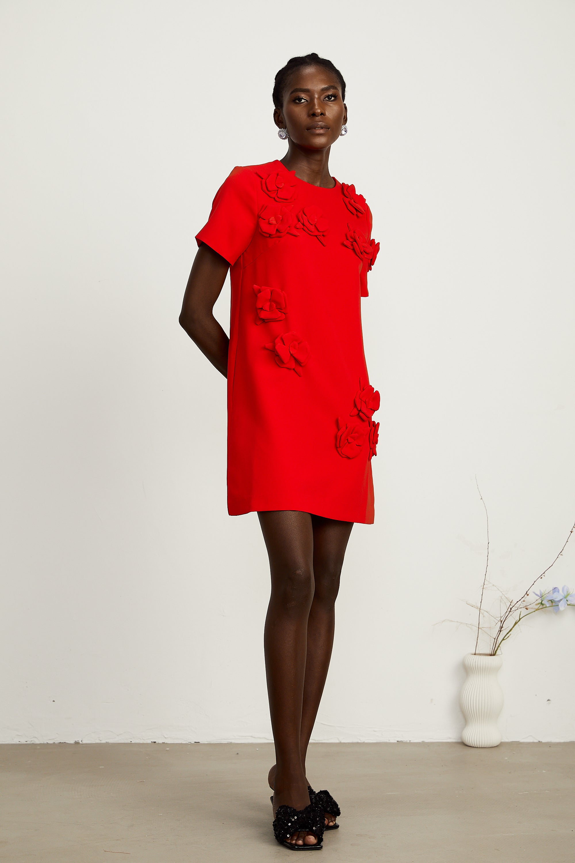 Calista red floral-detail short-sleeve mini dress