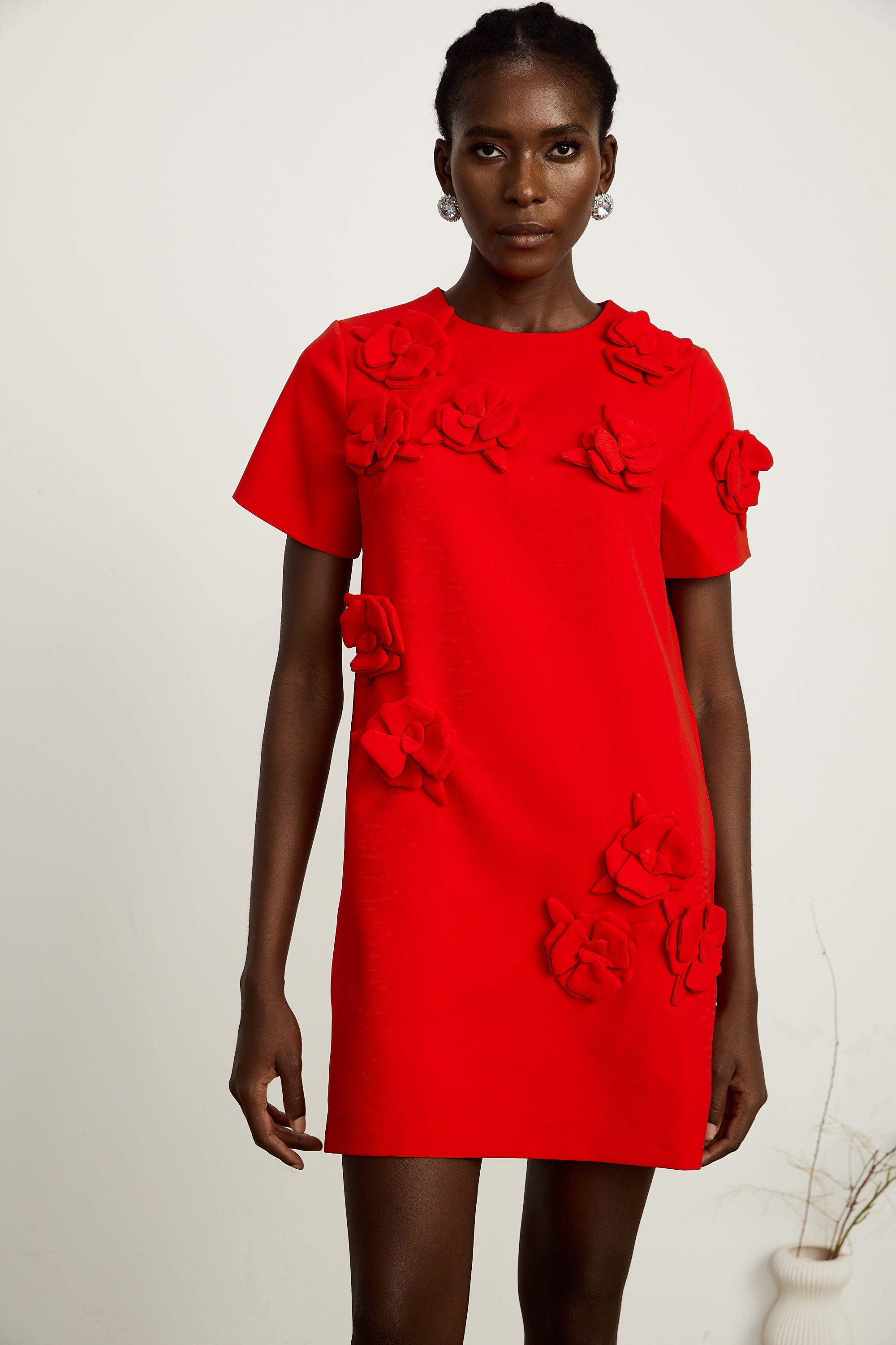 Calista red floral-detail short-sleeve mini dress
