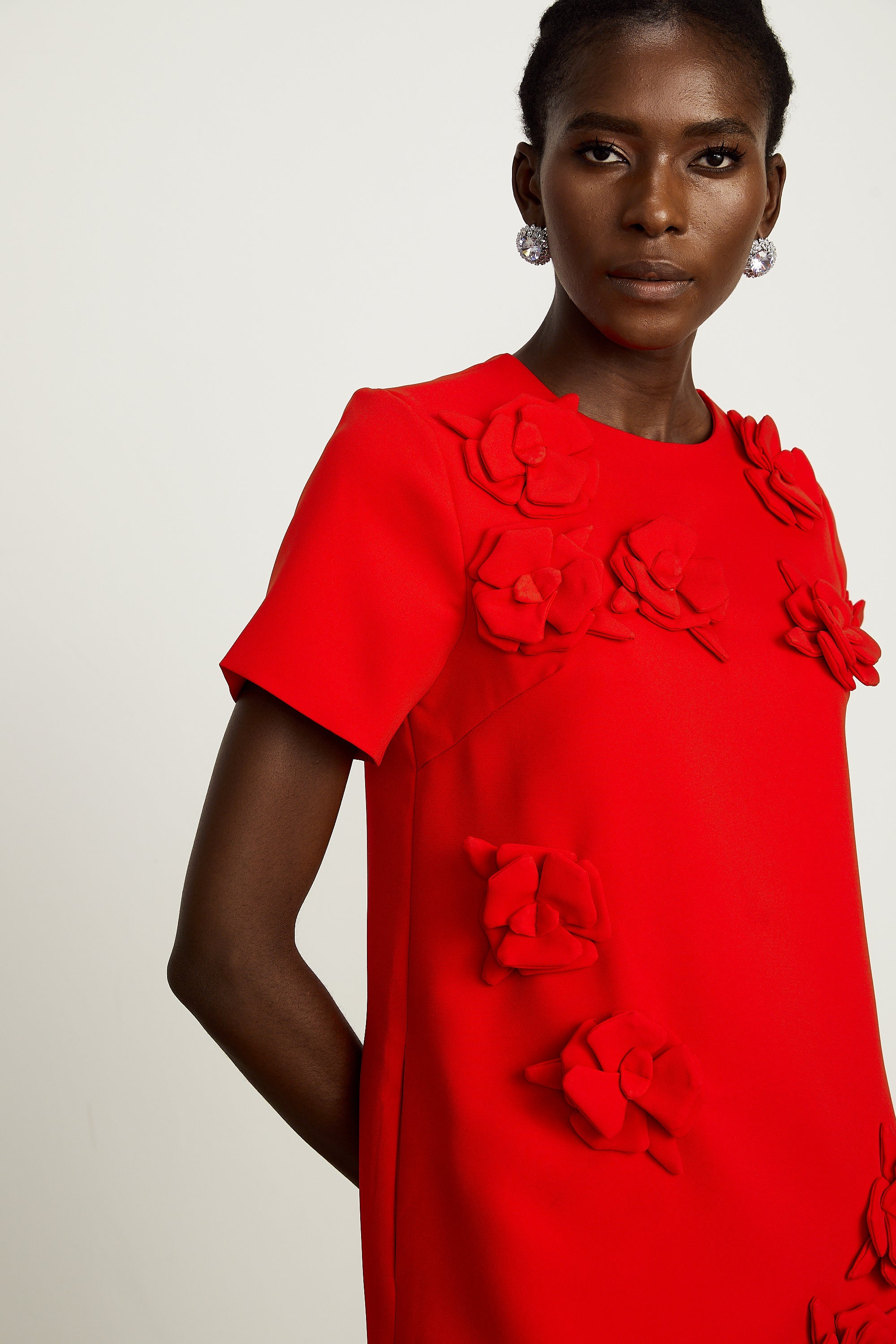 Calista red floral-detail short-sleeve mini dress