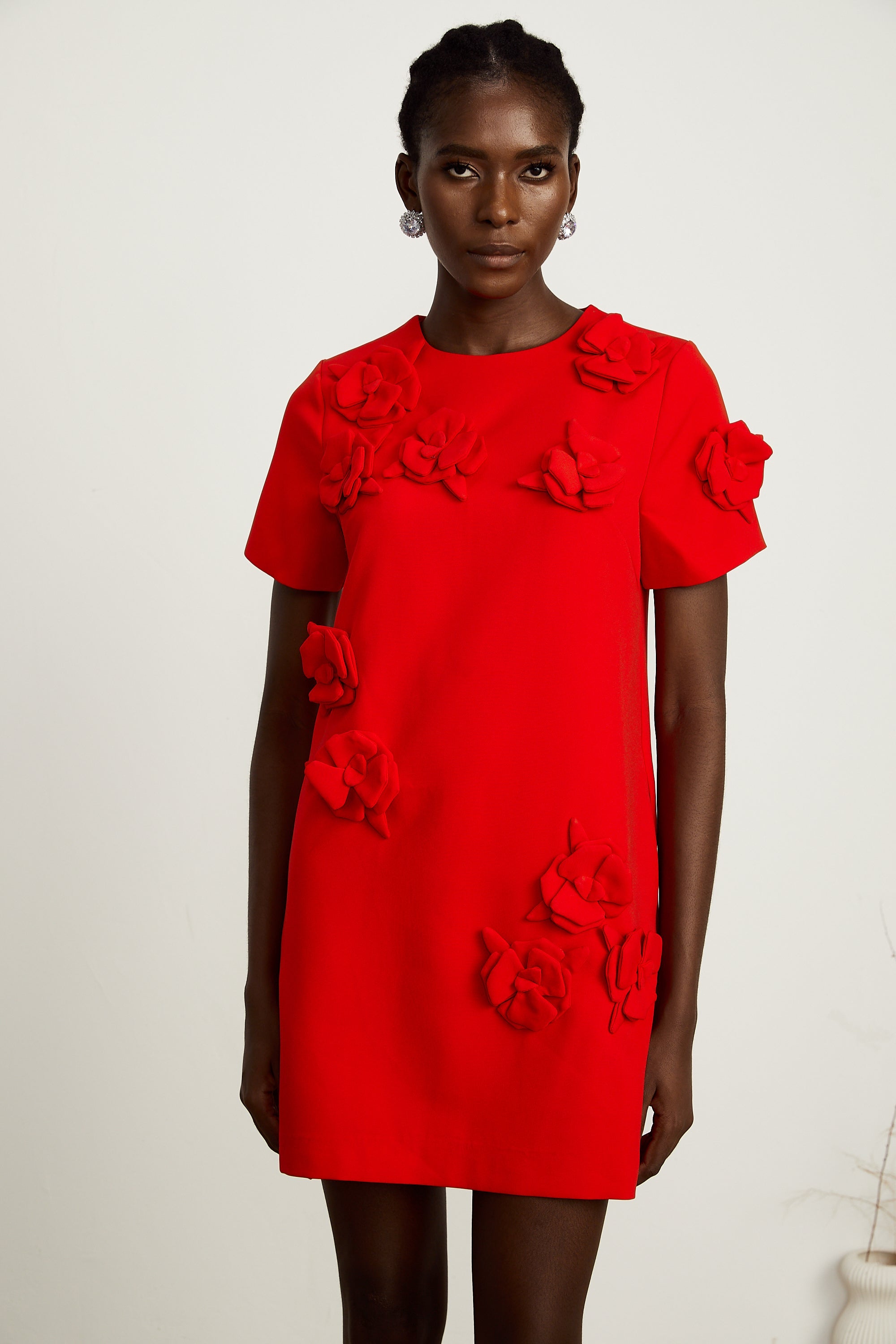 Calista red floral-detail short-sleeve mini dress