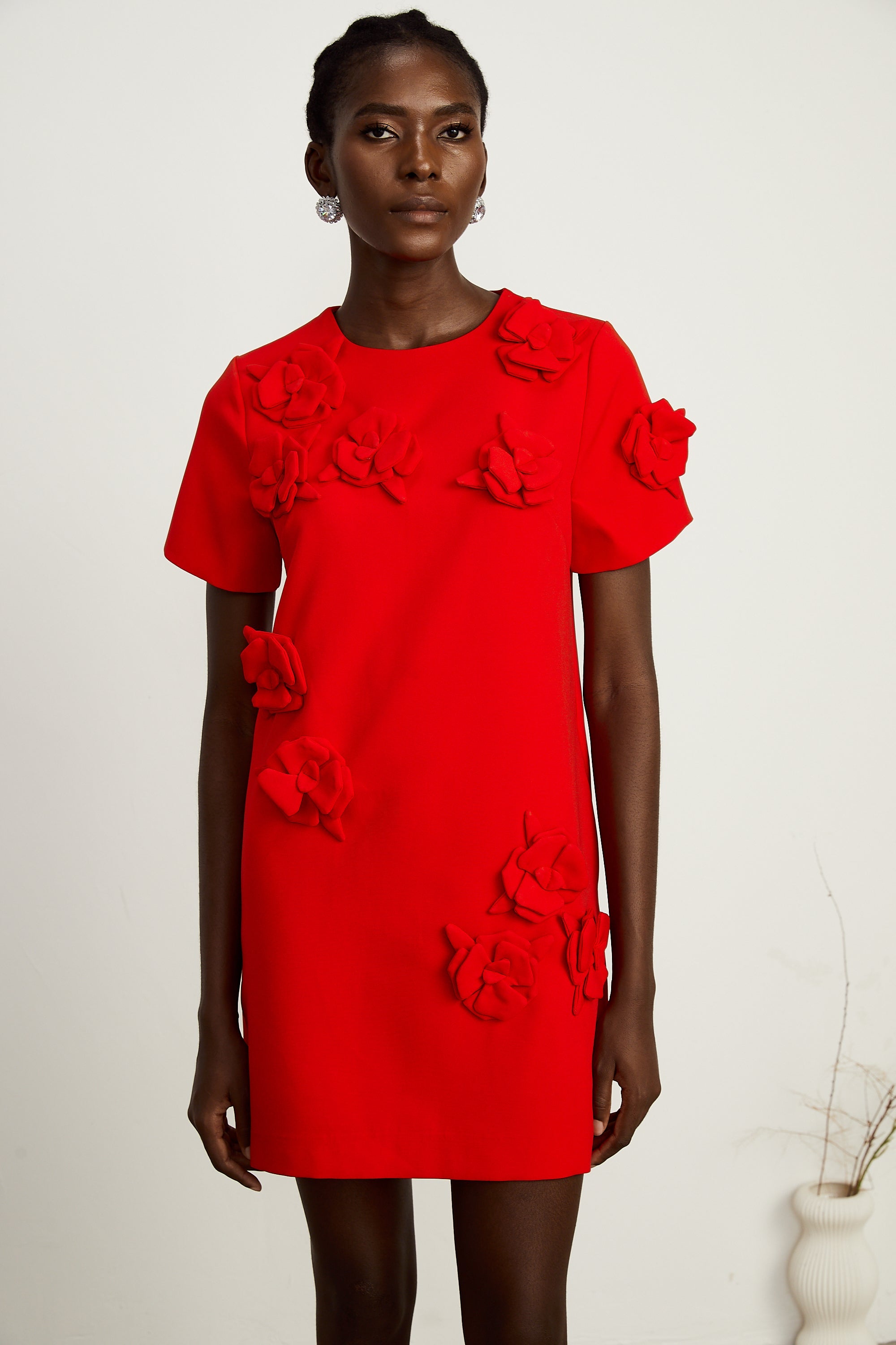 Calista red floral-detail short-sleeve mini dress
