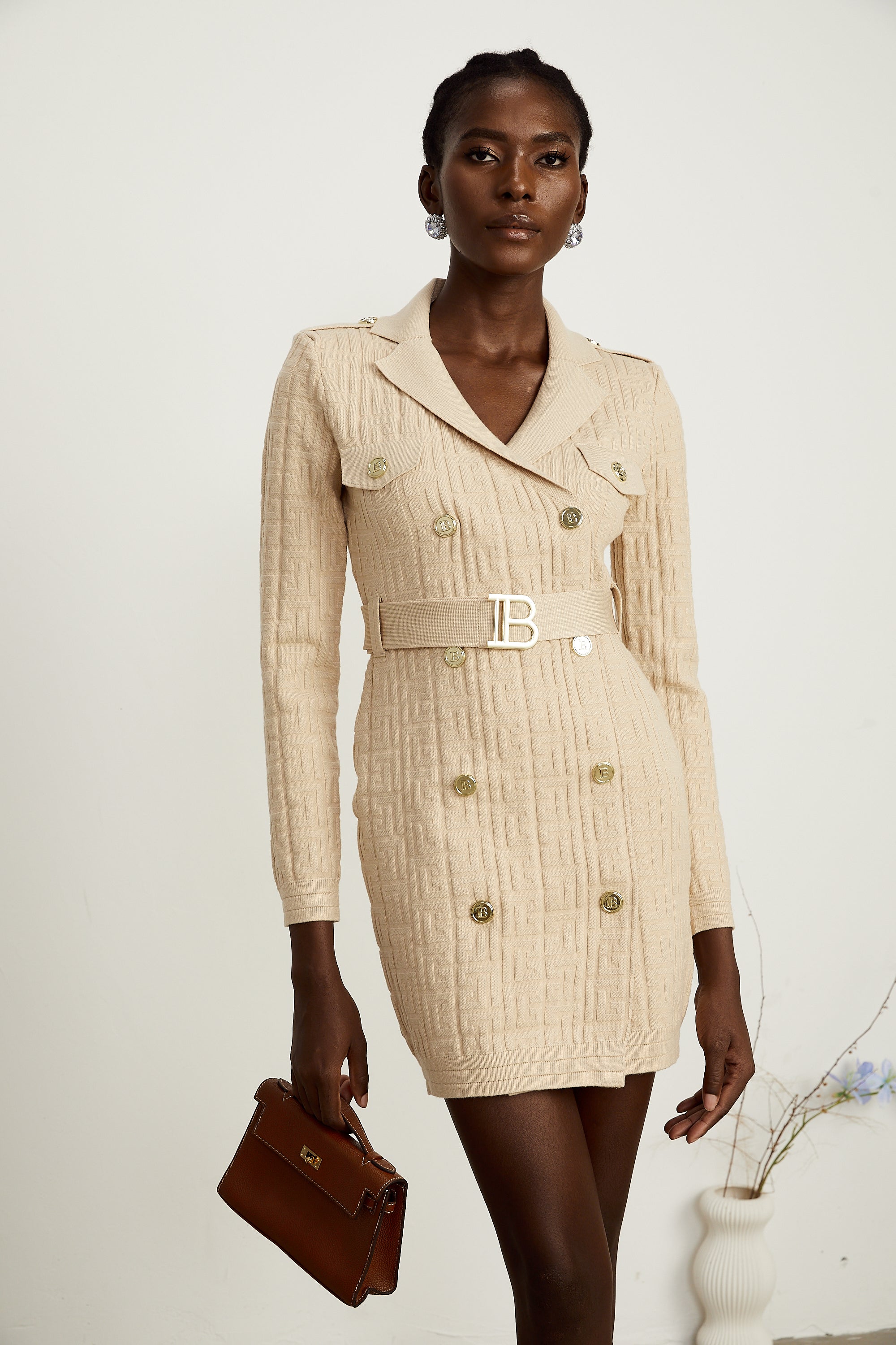 Clémence monogram-jacquard knitted dress