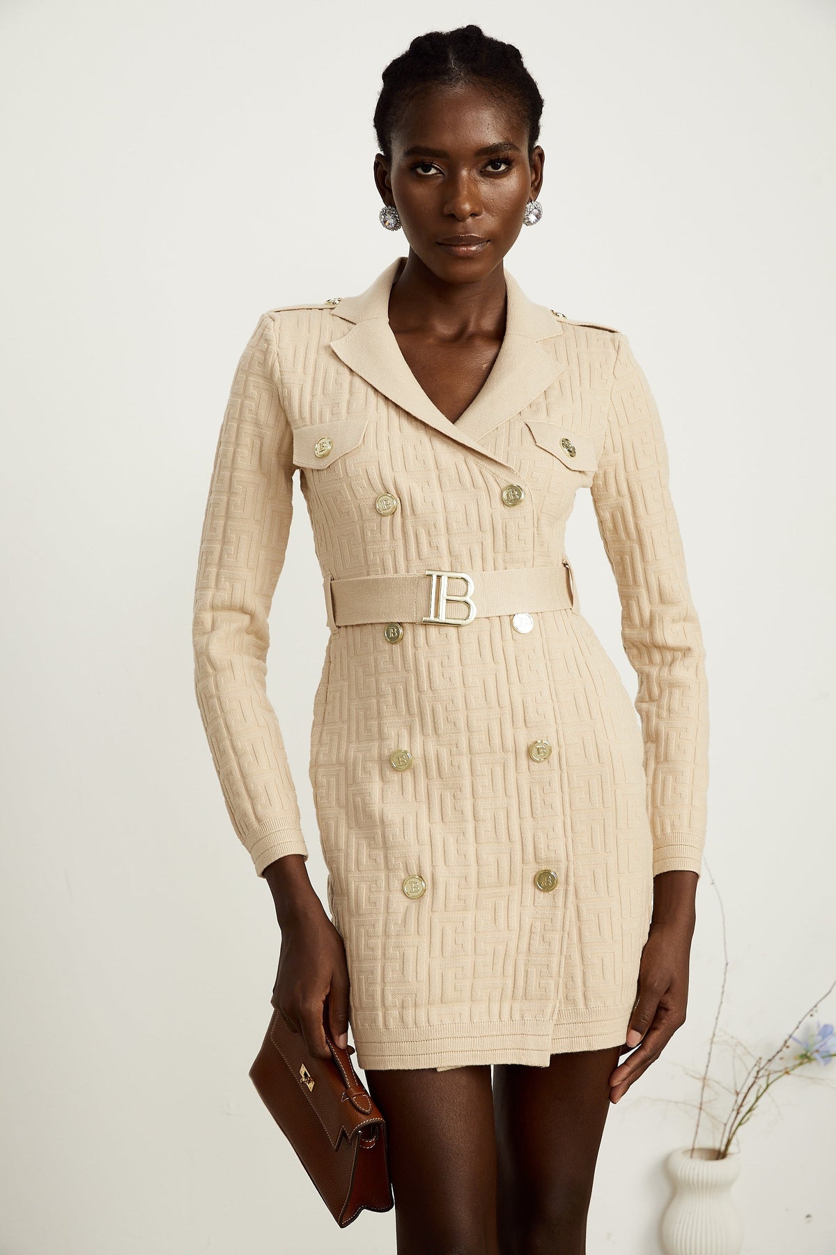 Clémence monogram-jacquard knitted dress