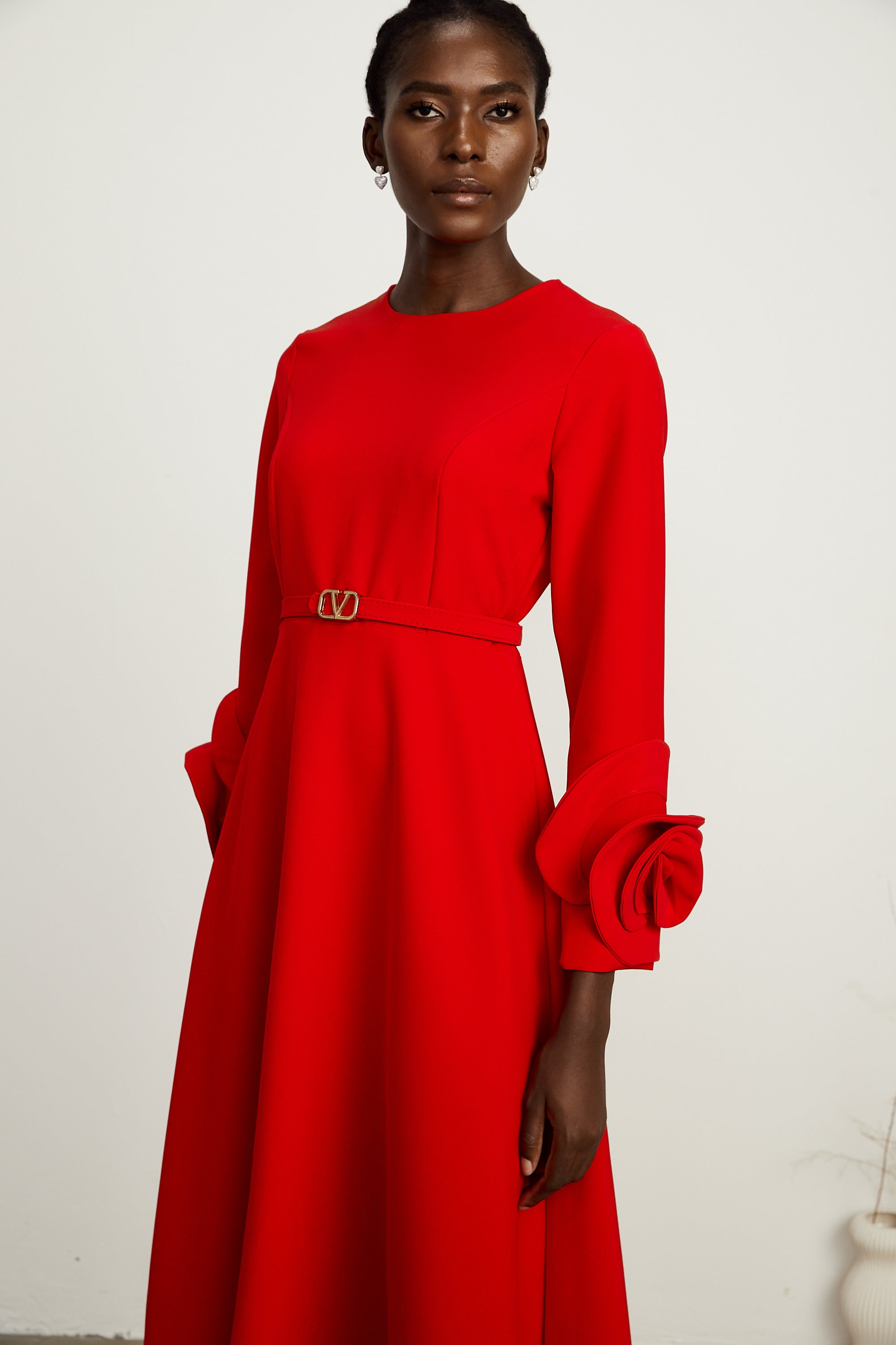 Aurelia red long-sleeve floral dress