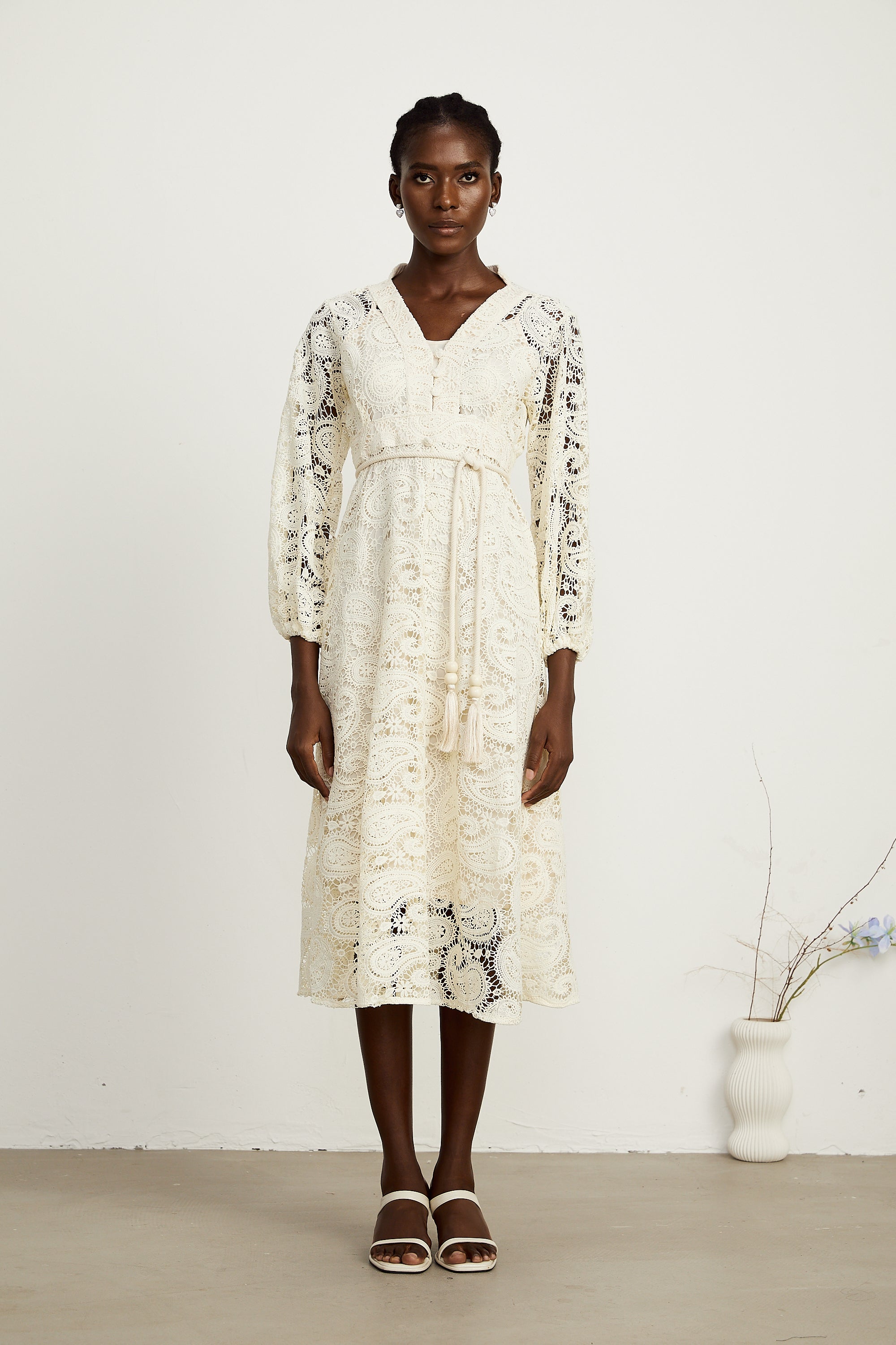 Georgette paisley-pattern lace midi dress (US Only)