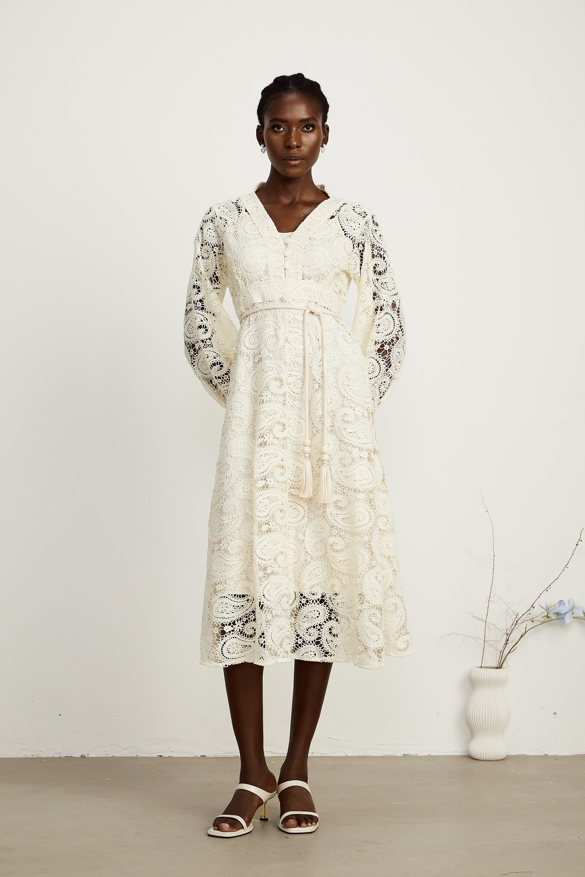 Georgette paisley-pattern lace midi dress (US Only)