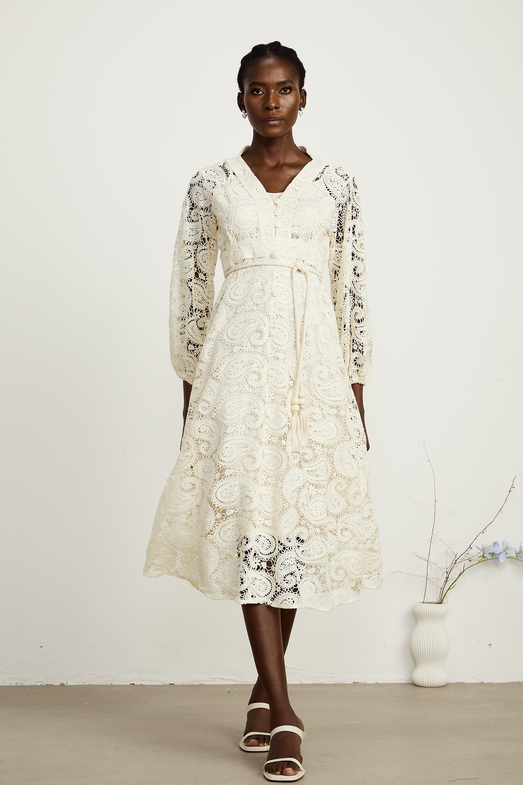 Georgette paisley-pattern lace midi dress (US Only)