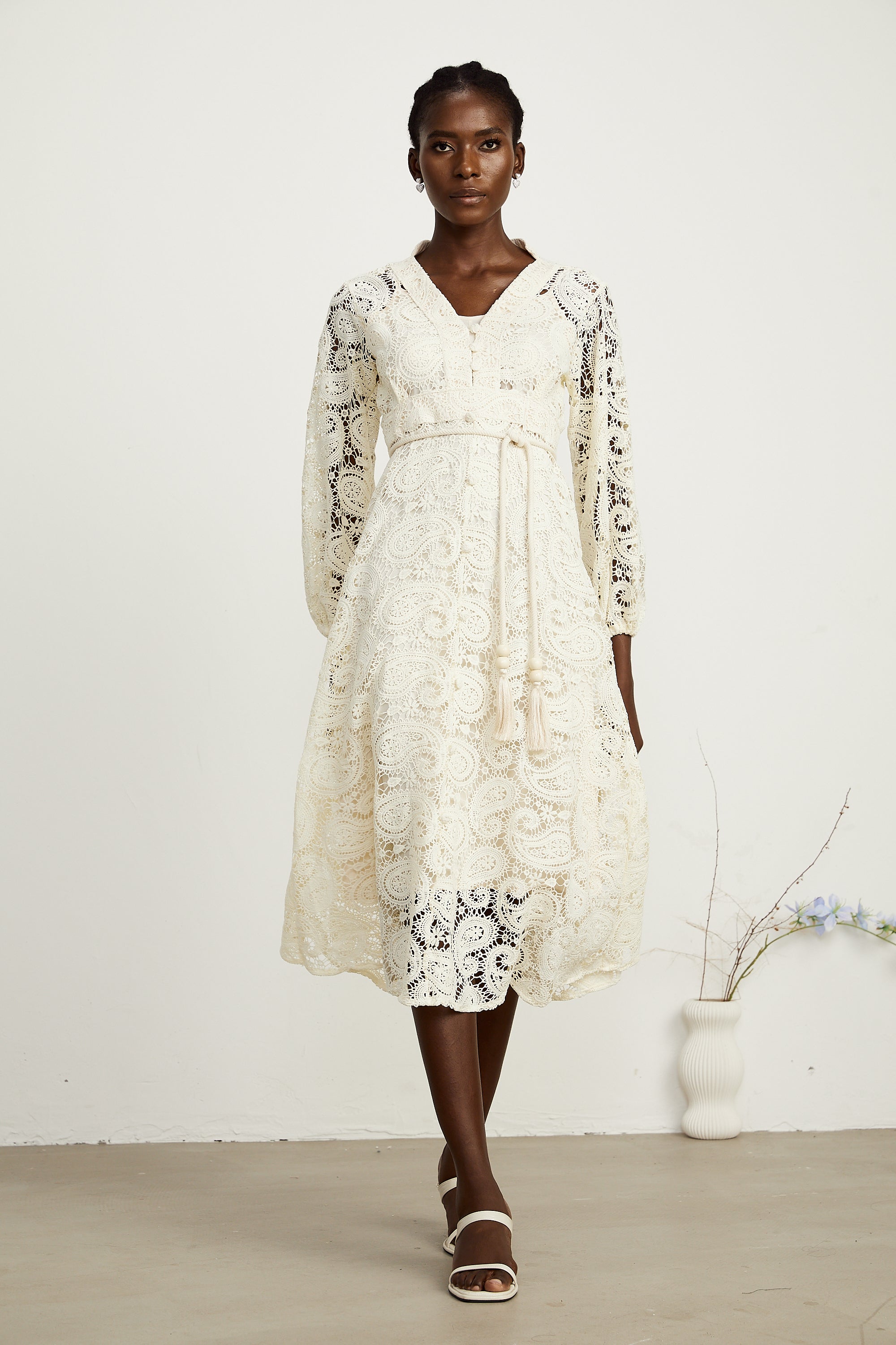 Georgette paisley-pattern lace midi dress (US Only)