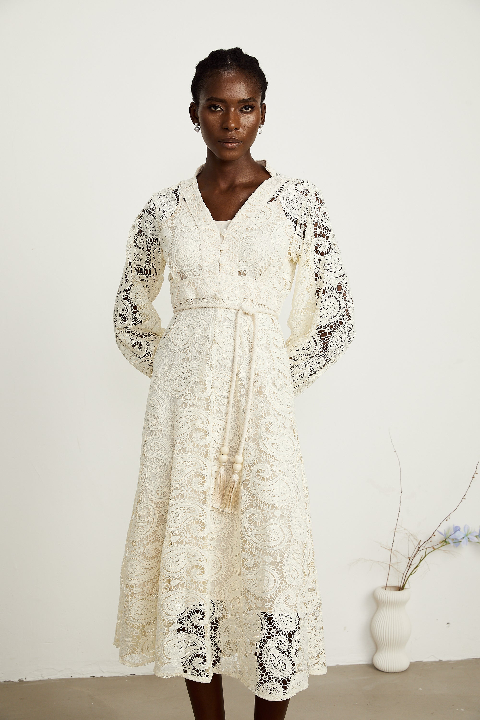 Georgette paisley-pattern lace midi dress (US Only)