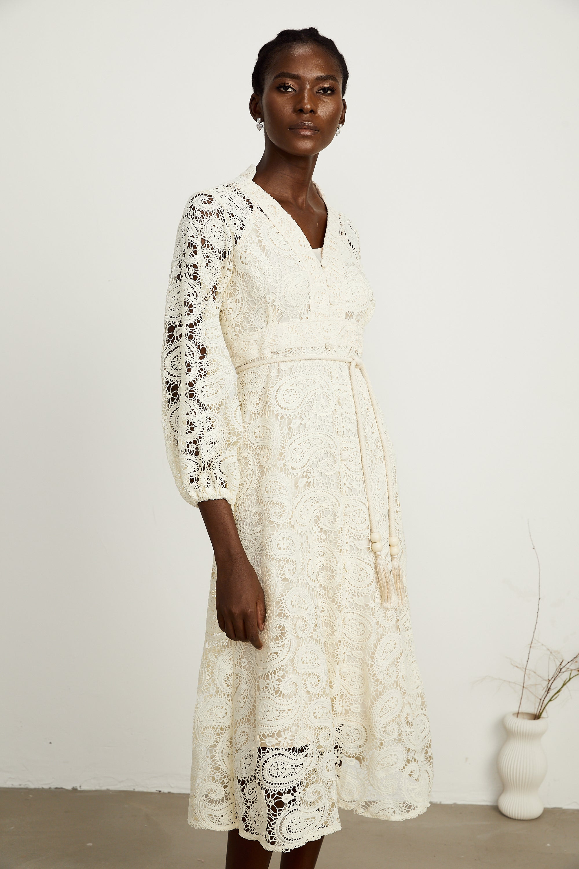 Georgette paisley-pattern lace midi dress (US Only)