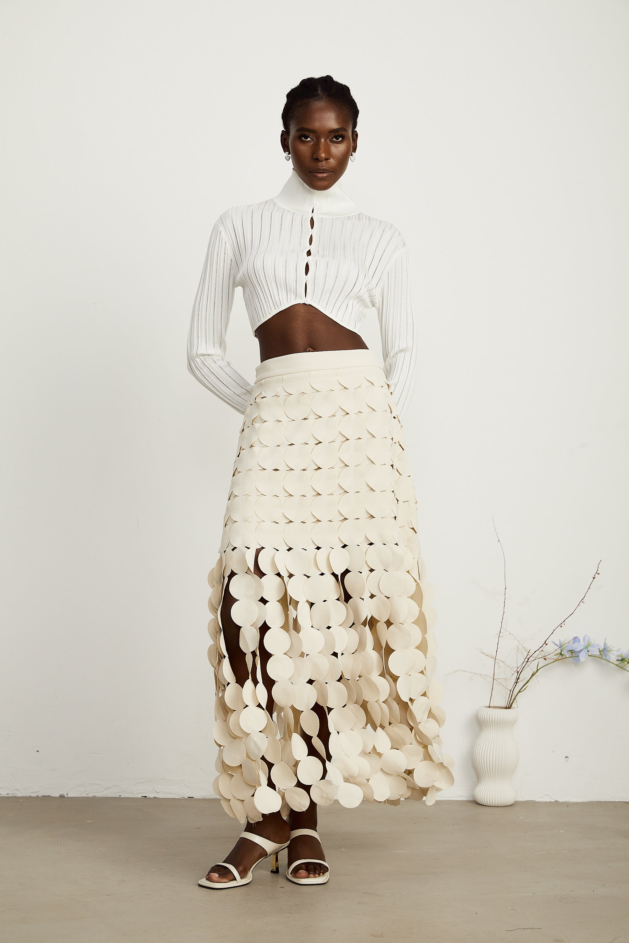 Hanna disc-design fringed maxi skirt in Neutrals