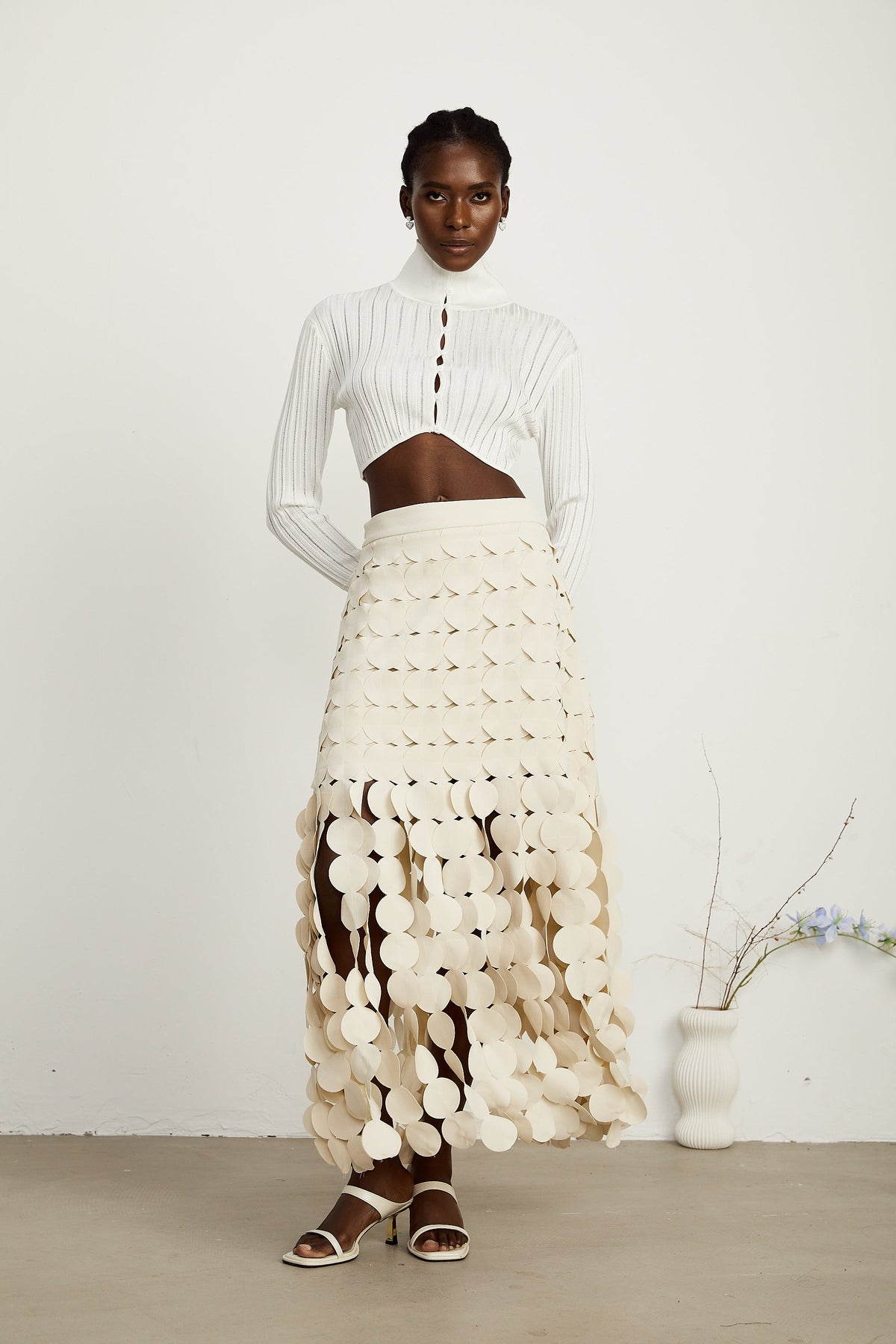 Hanna disc-design fringed maxi skirt in Neutrals (Final Sale)