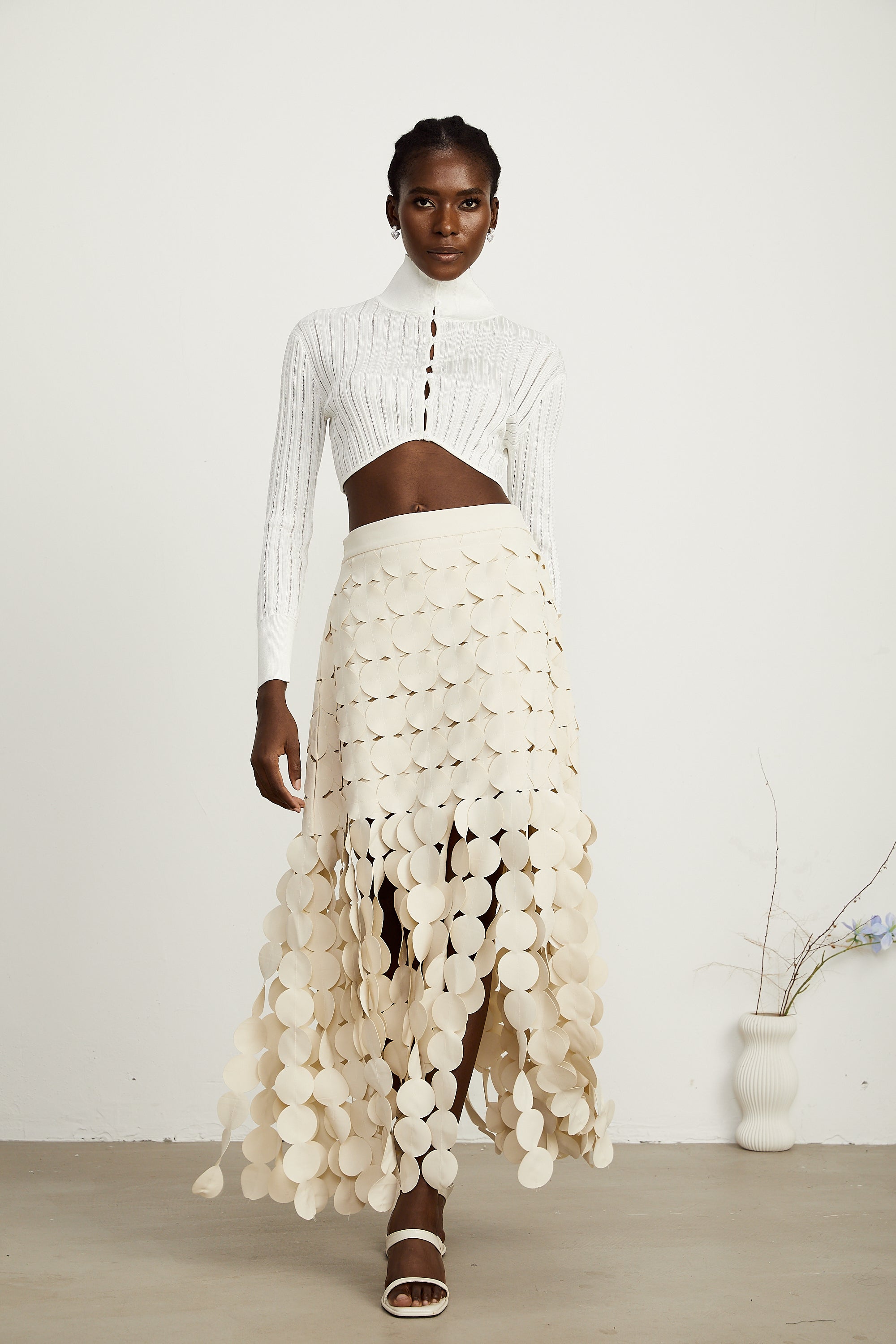 Hanna disc-design fringed maxi skirt in Neutrals