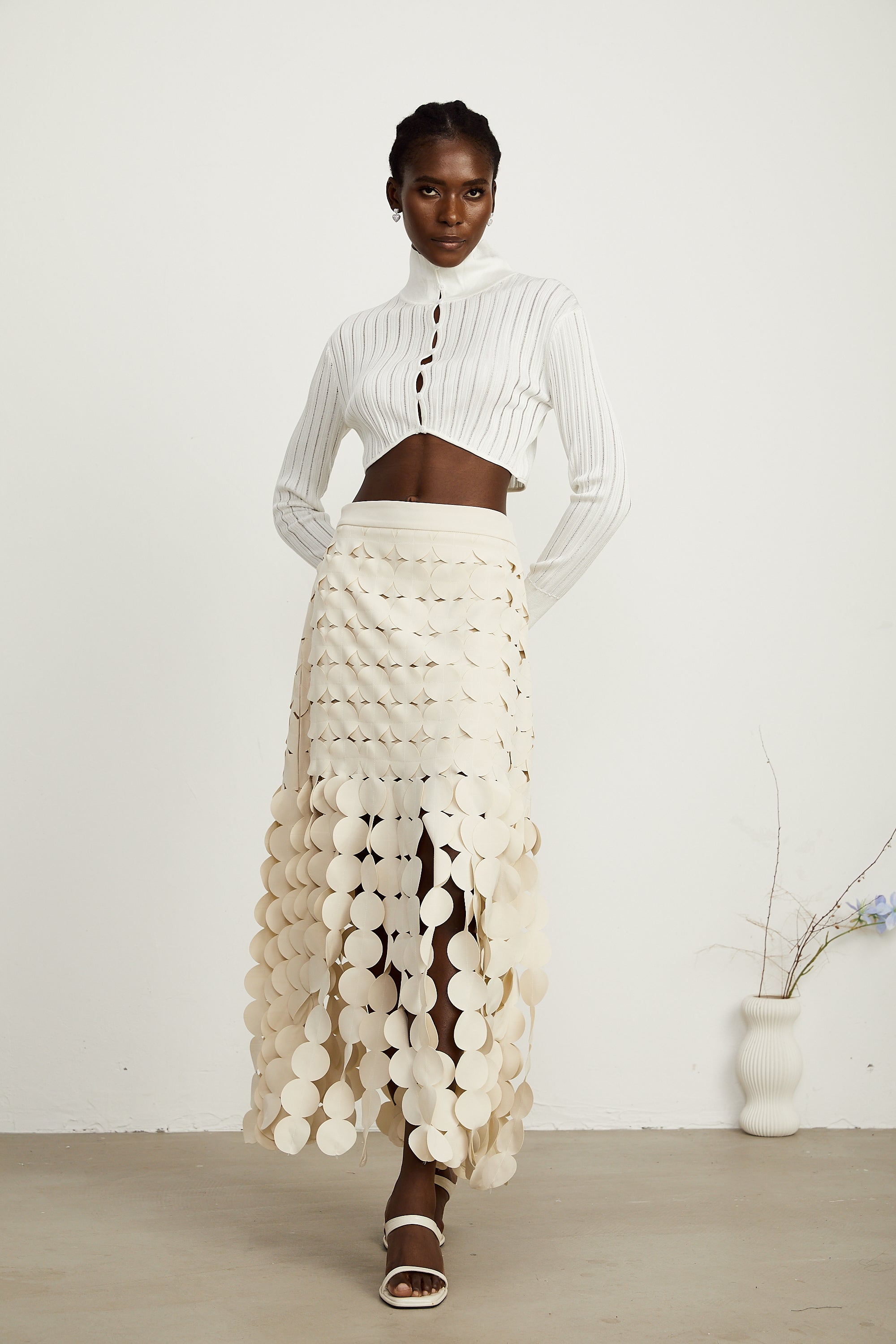 Hanna disc-design fringed maxi skirt in Neutrals