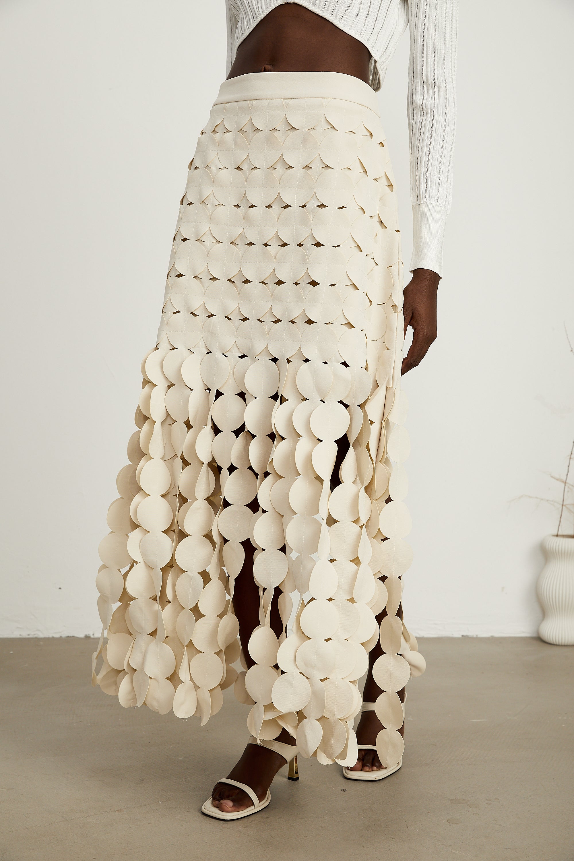 Hanna disc-design fringed maxi skirt in Neutrals (Final Sale)