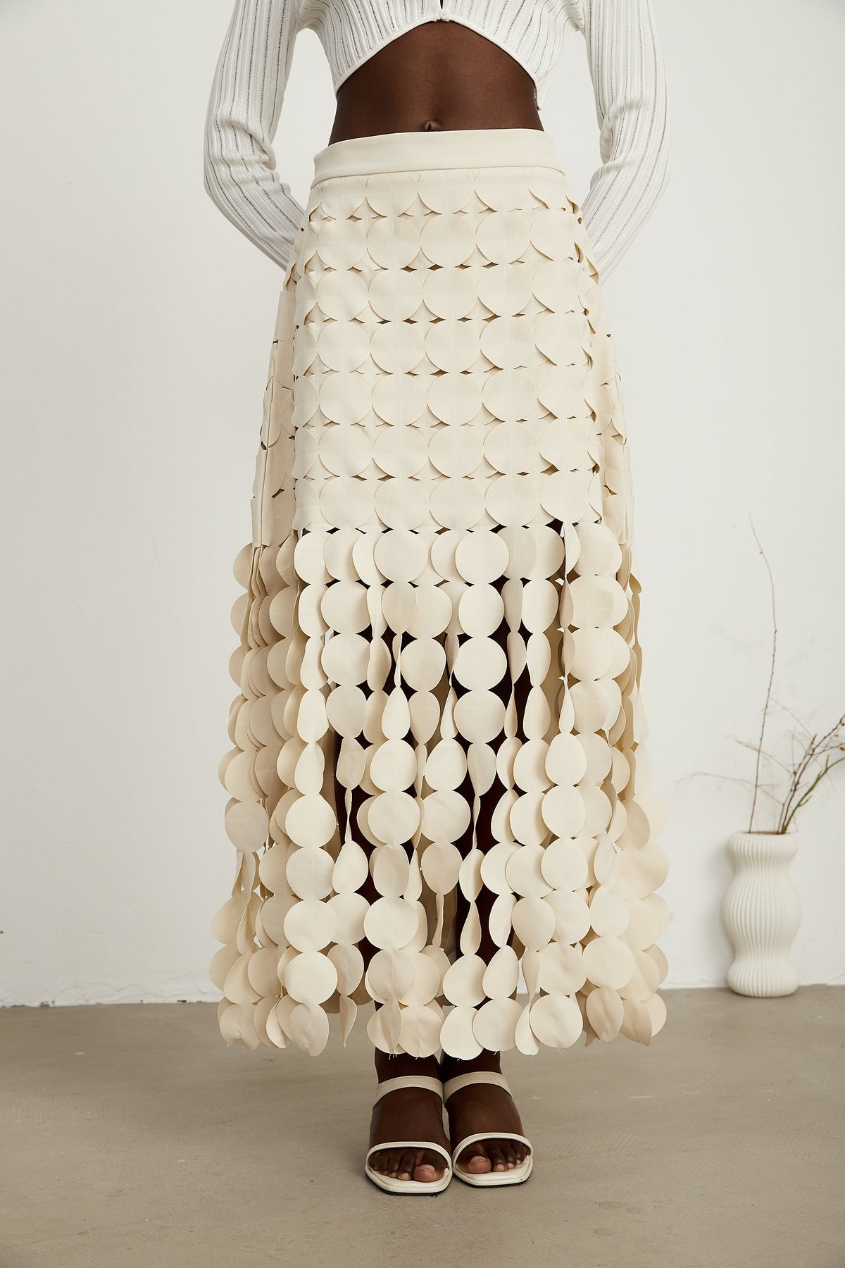 Hanna disc-design fringed maxi skirt in Neutrals