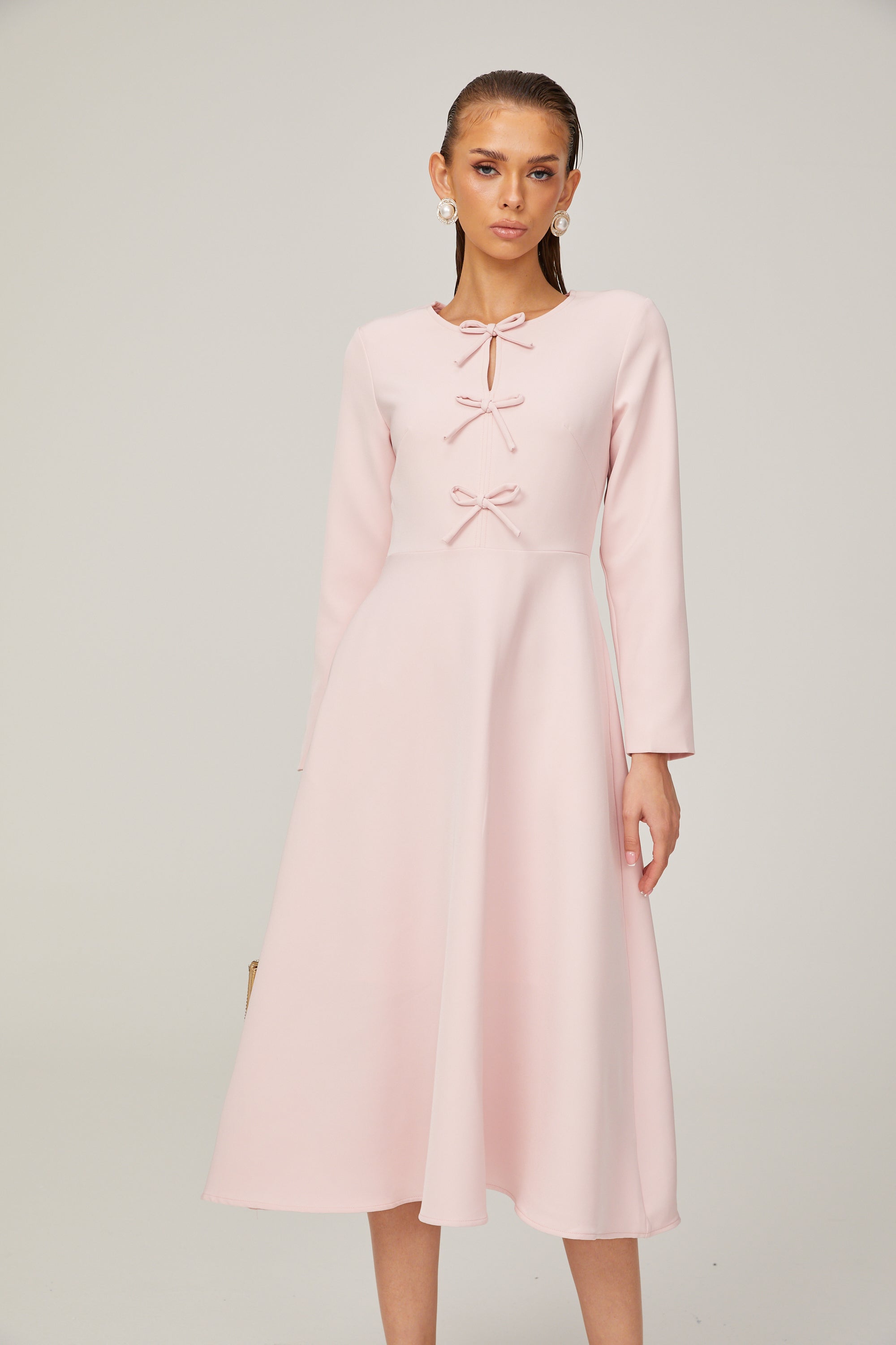 Elise pink bow-detail split-neck midi dress (Final Sale-US Only)