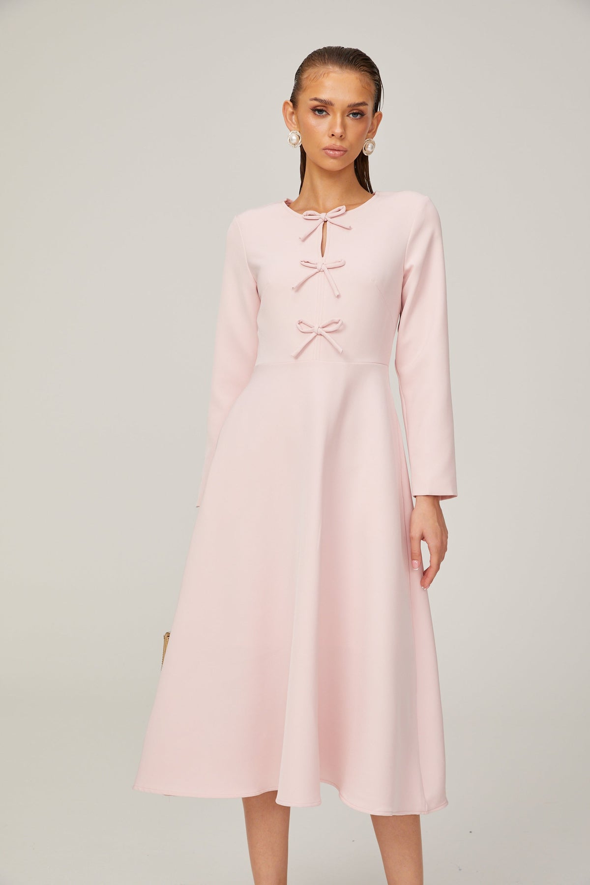 Elise pink bow-detail split-neck midi dress (Final Sale-US Only)