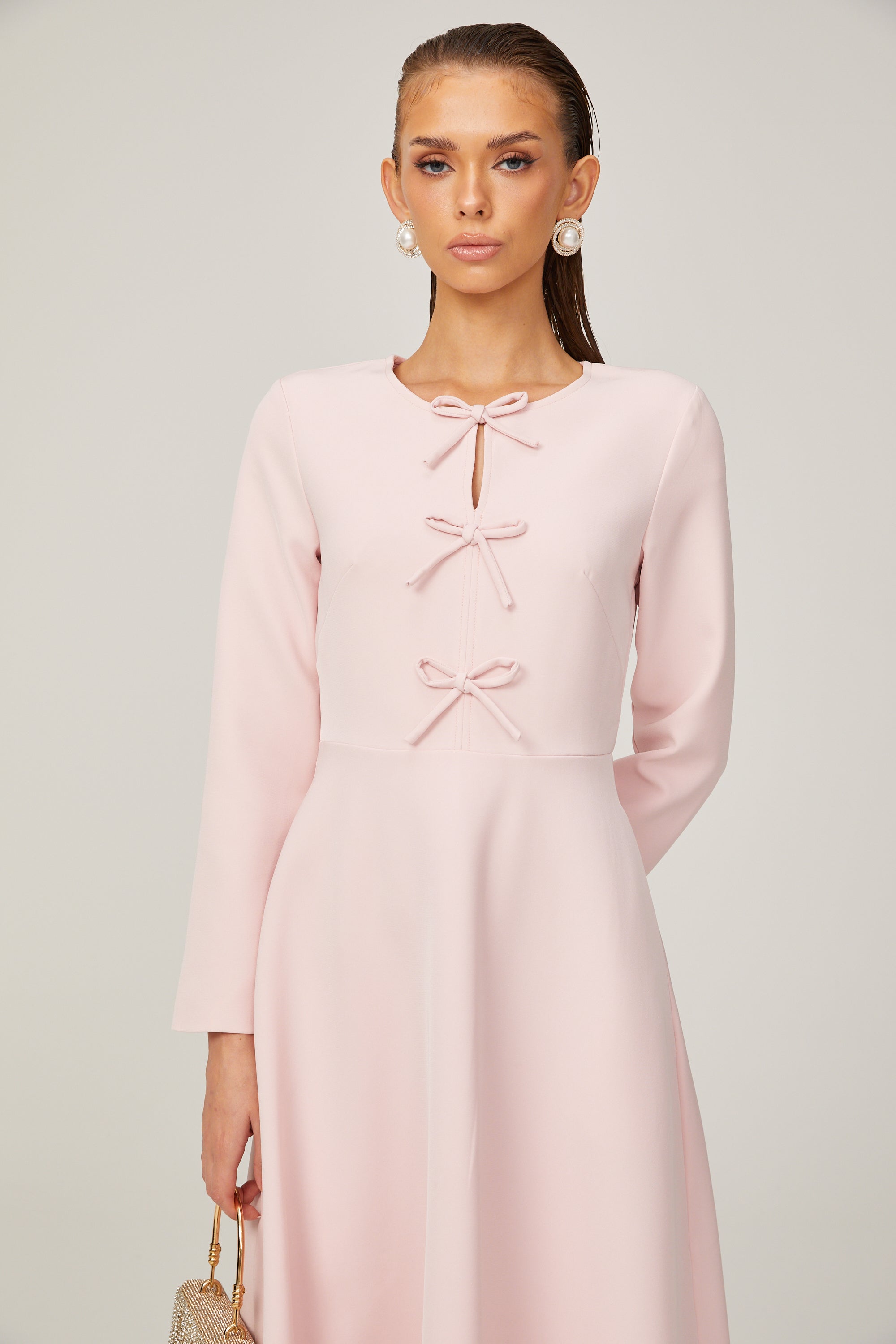 Elise pink bow-detail split-neck midi dress (Final Sale-US Only)