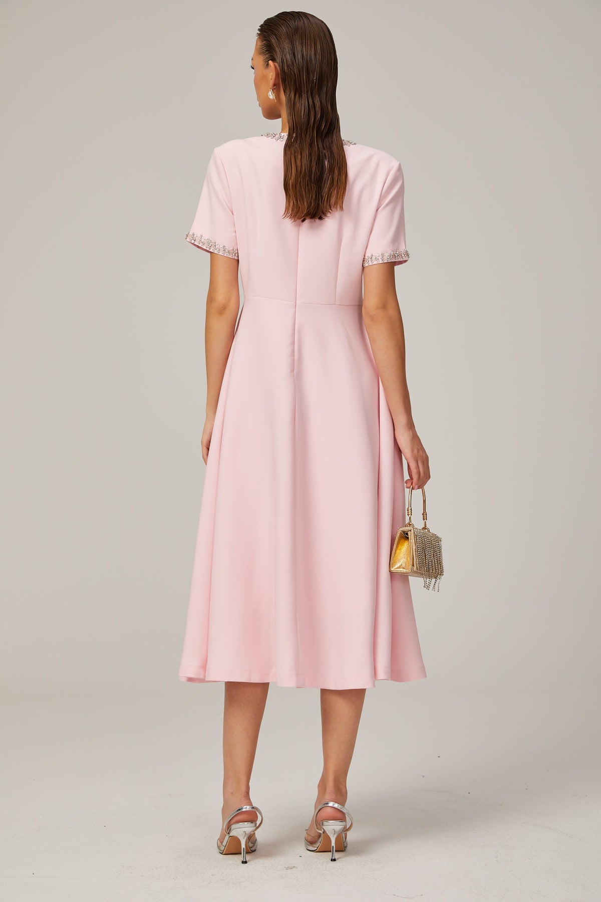 Cassiopeia crystal-accented pink bow midi dress (Final Sale-US Only)