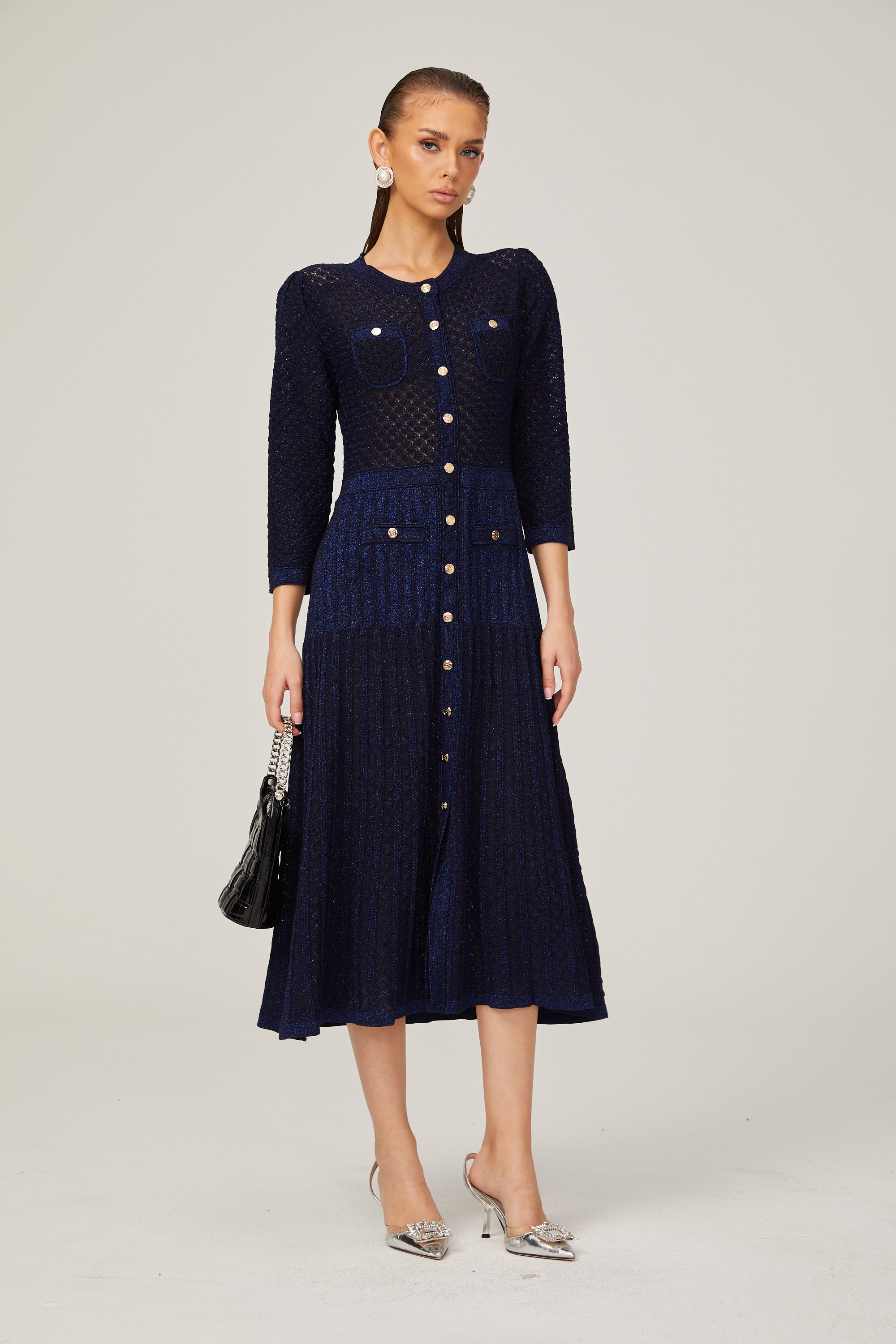 Élodie knitted long-sleeve midi dress in Blue (Final Sale-US Only)