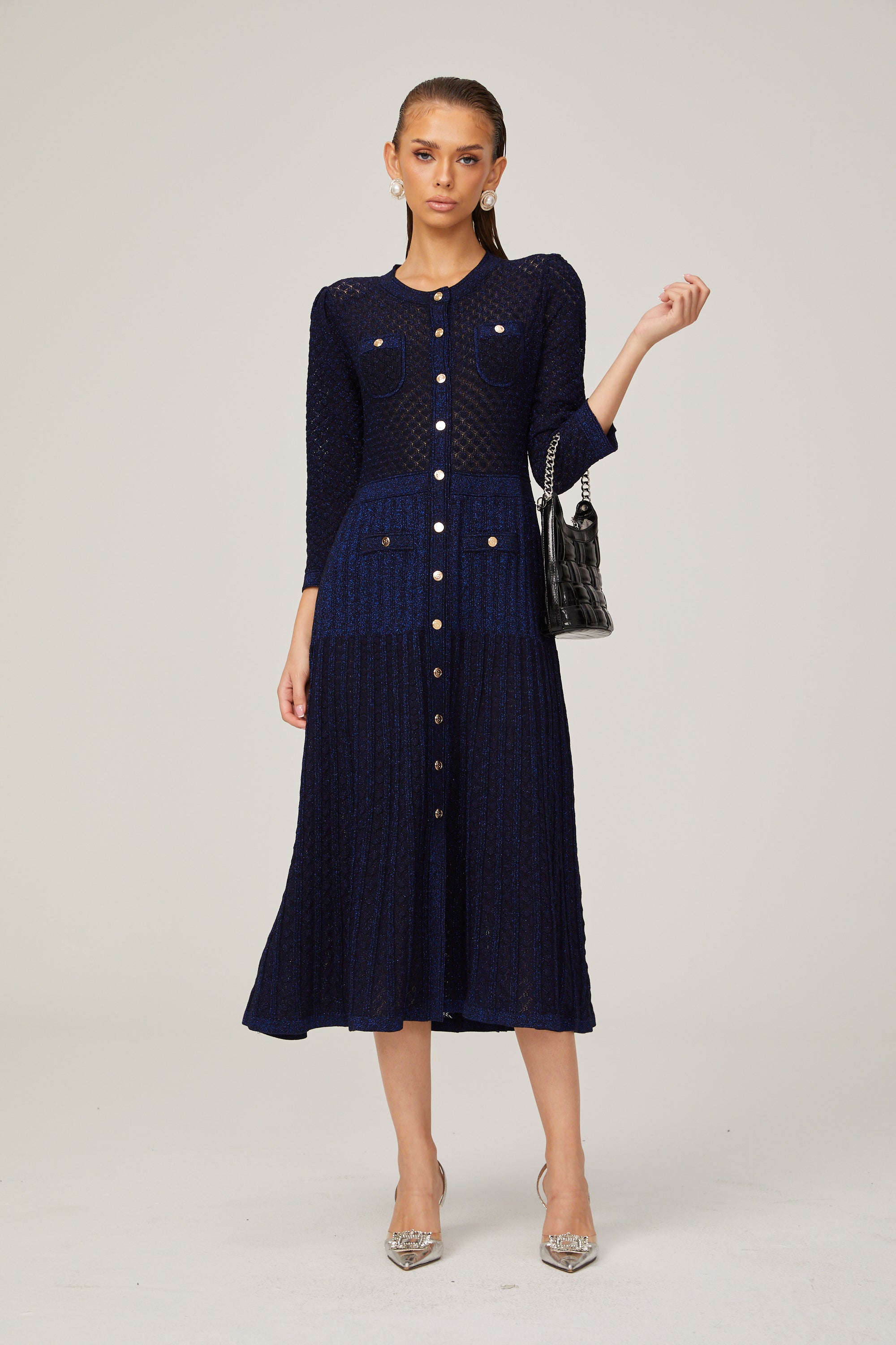 Élodie knitted long-sleeve midi dress in Blue (Final Sale-US Only)