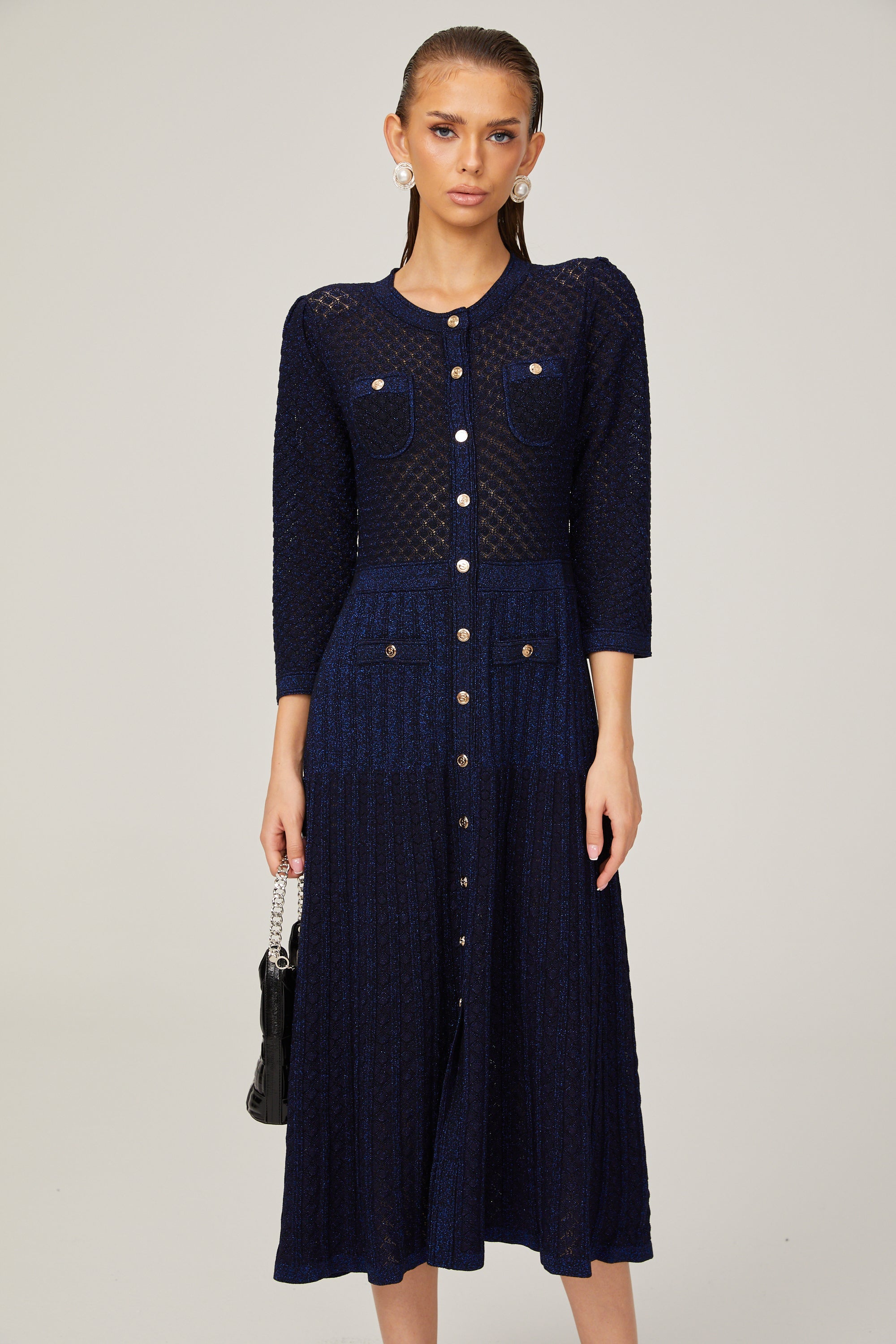Élodie knitted long-sleeve midi dress in Blue (Final Sale-US Only)