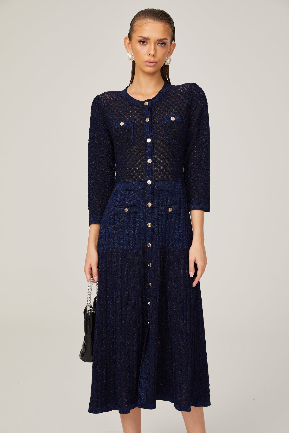 Élodie knitted long-sleeve midi dress in Blue (Final Sale-US Only)